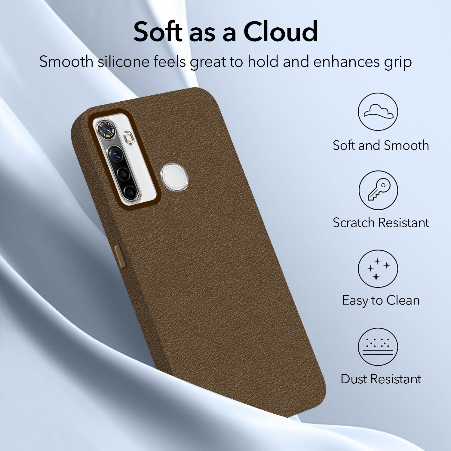 For Realme Narzo 10 Back Cover Case (Glass Like Camera Protection | Leather Feel | Minimalist Professional Grip)