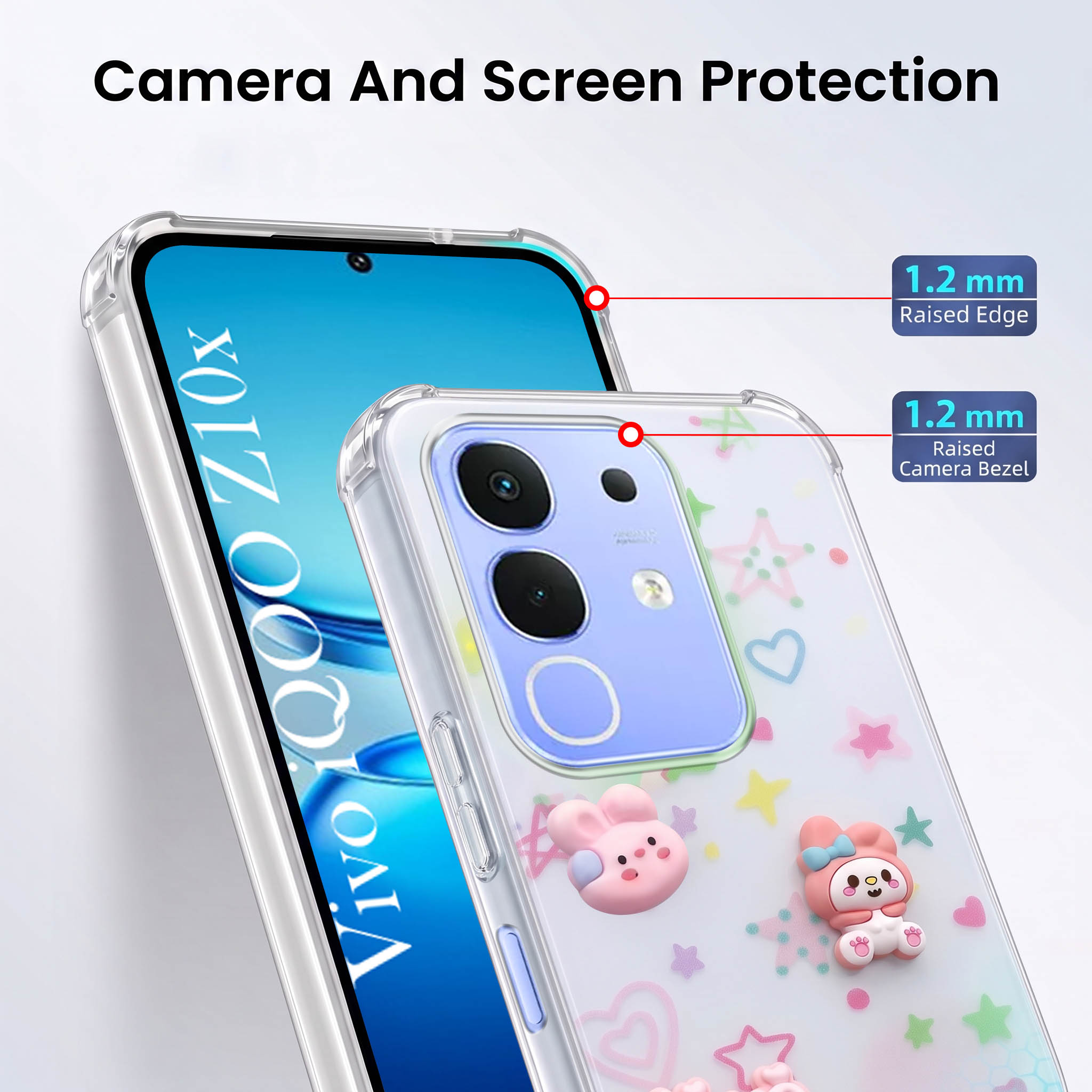For Vivo iQOO Z10x Back Cover Case (3D Cute Cartoons | Hard Back Side Soft | Matte Premium Finish | HD Printing)