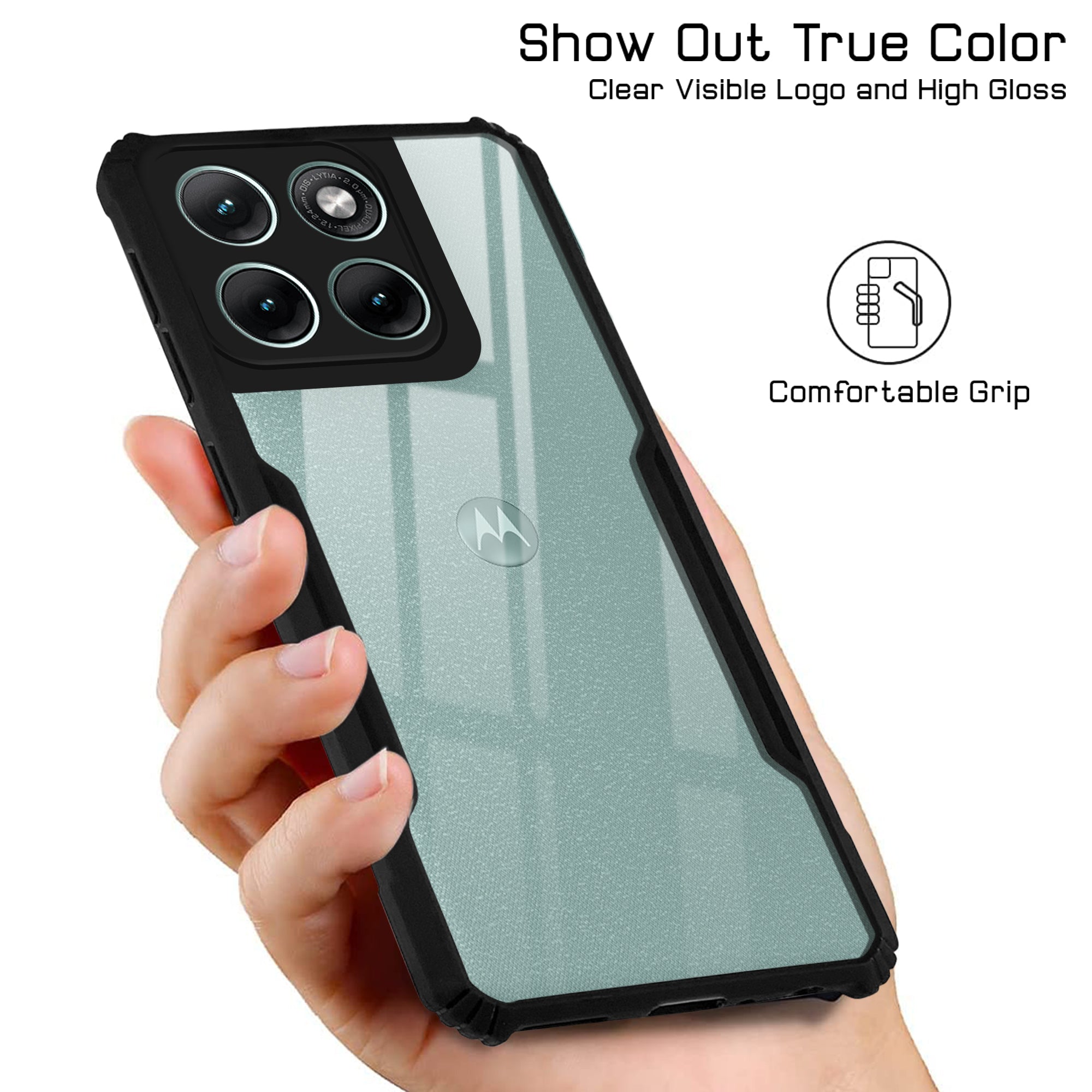 For Motorola Moto Edge 70 Fusion Back Cover Case Hybrid (Shockproof with Polycarbonate Clear Panel | Professional Black)