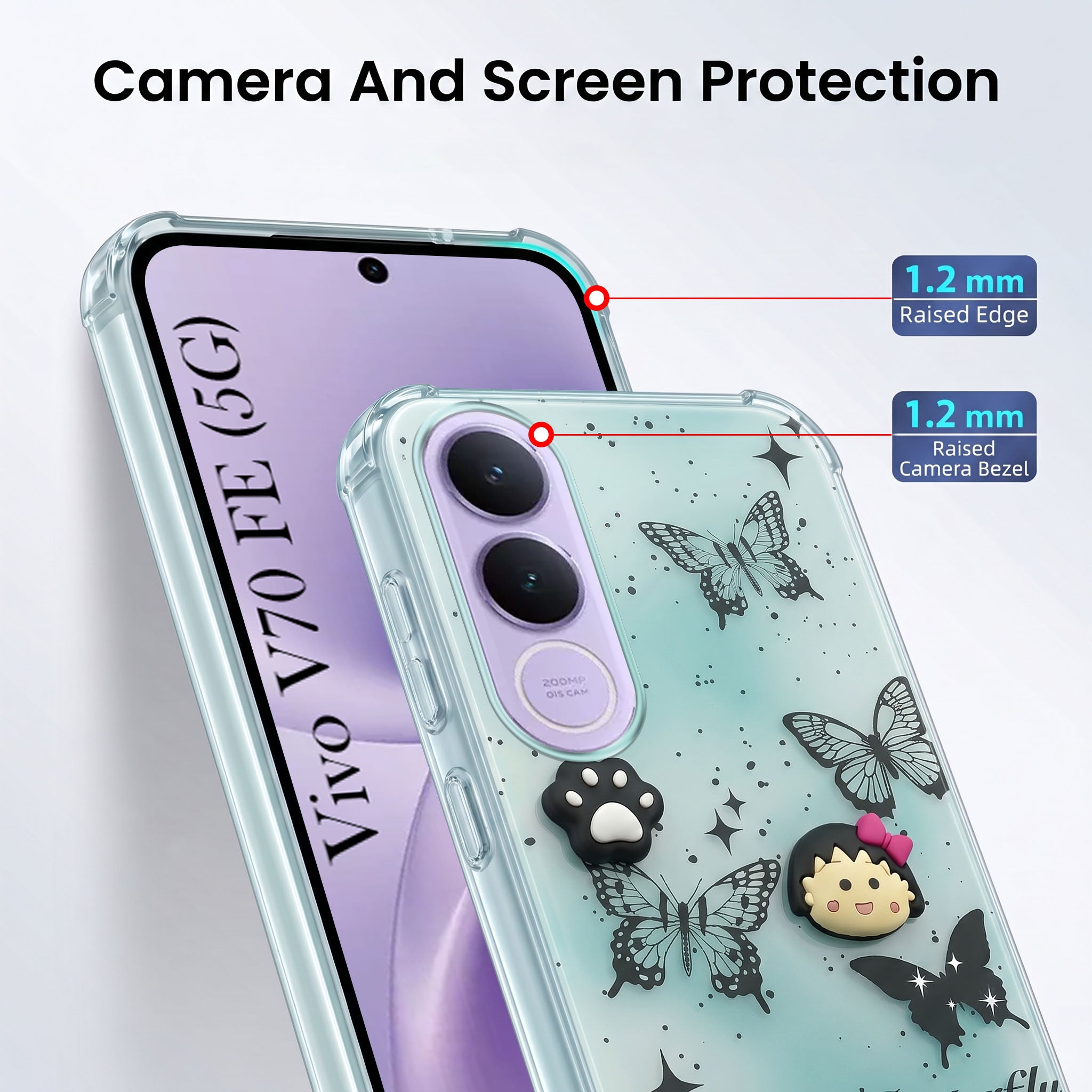 For Vivo V70 FE 5G Back Cover Case (3D Cute Cartoons | Hard Back Side Soft | Matte Premium Finish | HD Printing)