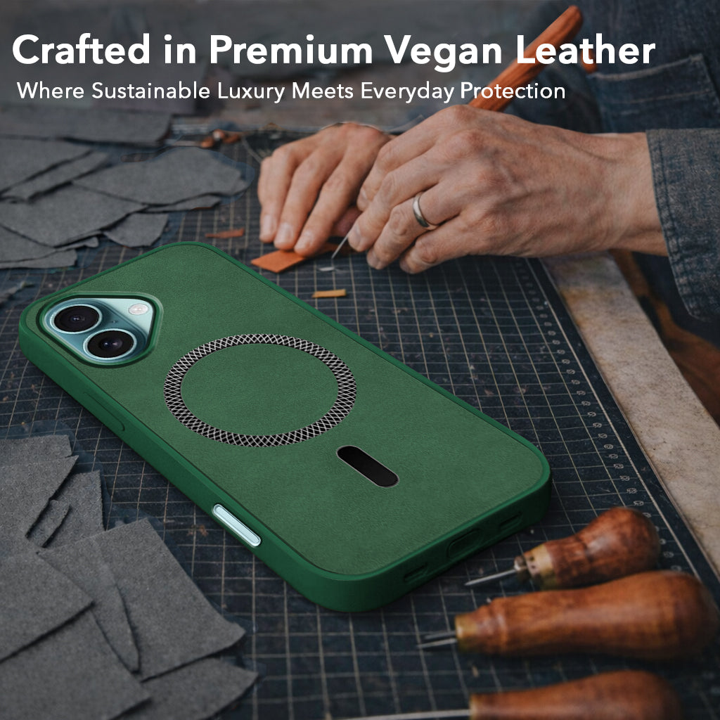 For Apple iPhone 16 Plus Back Cover Case (Sleek Leather Finish | MagSafe Compatible Wireless Charging | Camera Bump Protection)