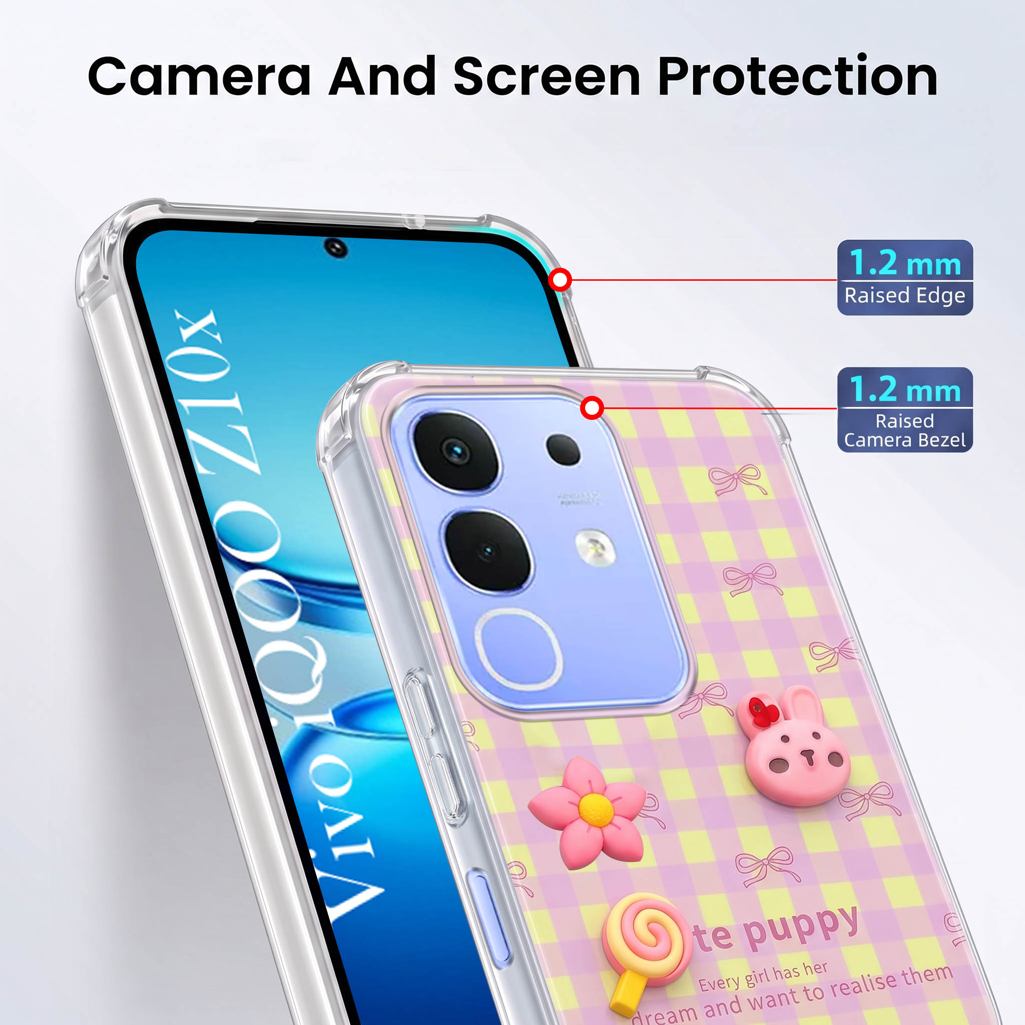For Vivo iQOO Z10x Back Cover Case (3D Cute Cartoons | Hard Back Side Soft | Matte Premium Finish | HD Printing)
