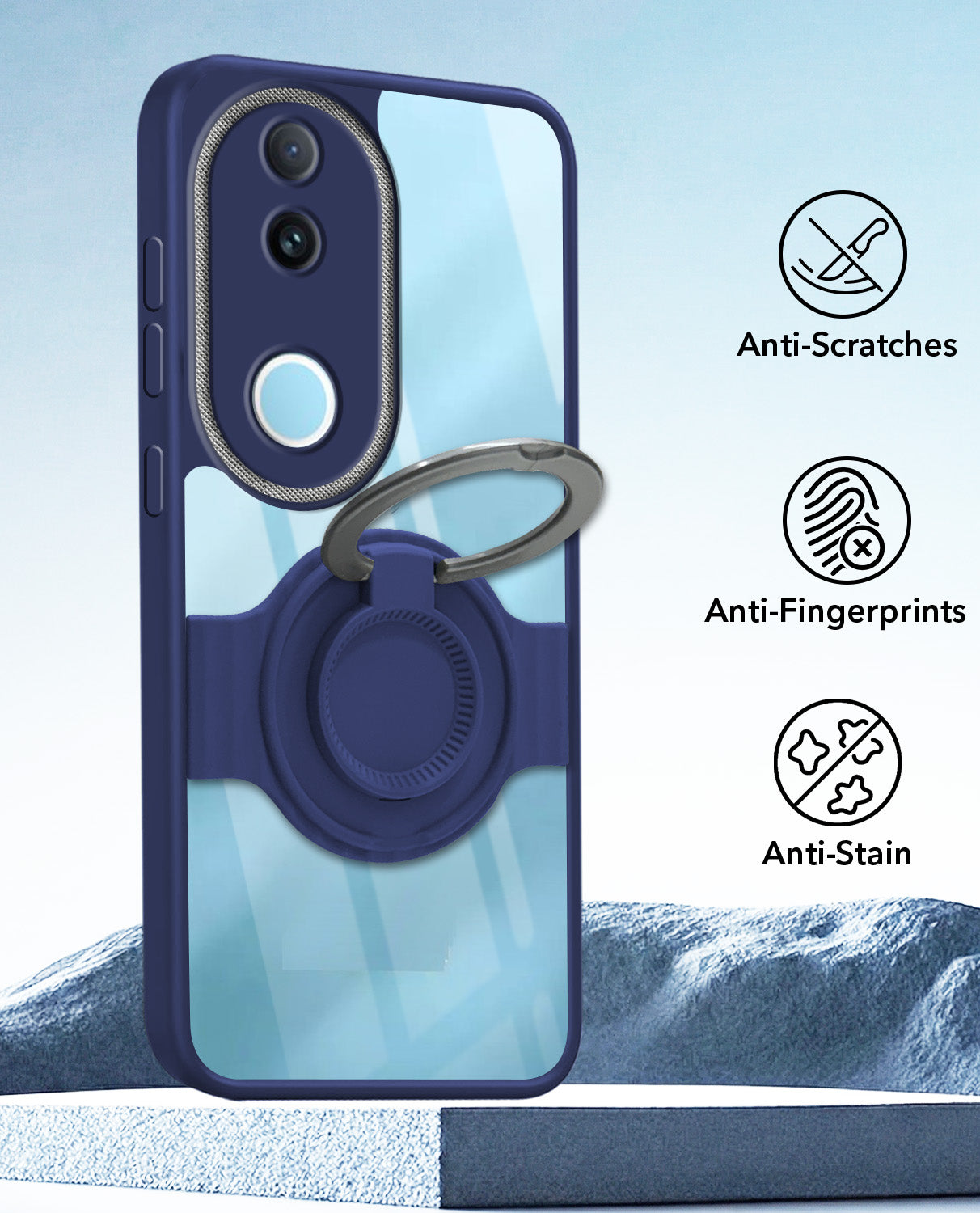 For Vivo iQOO Z10R Back Cover Case with stand (Built-in Ring Holder Kickstand | Lifetime Anti Yellow | Camera Protection)