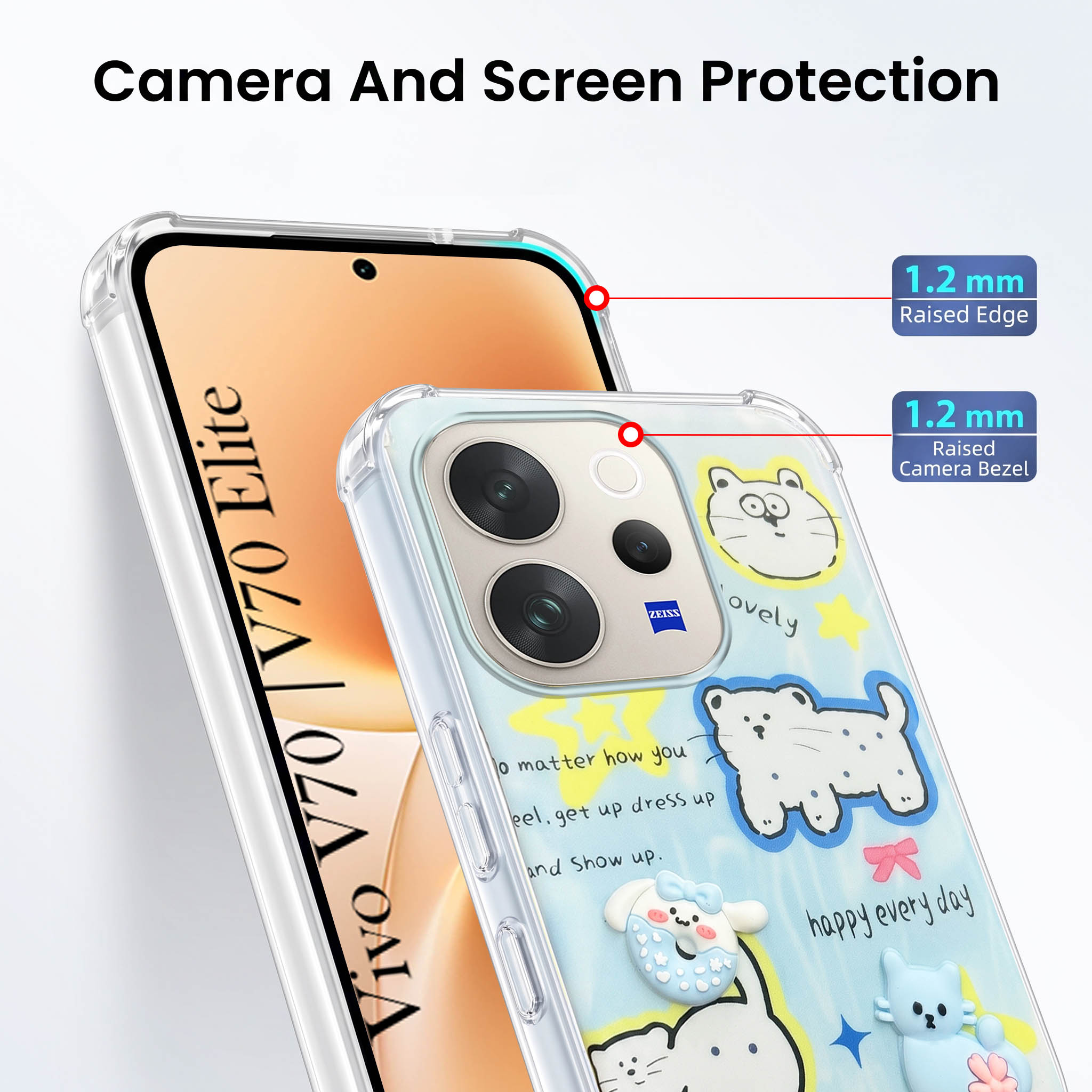 For Vivo V70 | Vivo V70 Elite 5G Back Cover Case (3D Cute Cartoons | Hard Back Side Soft | Matte Premium Finish | HD Printing)