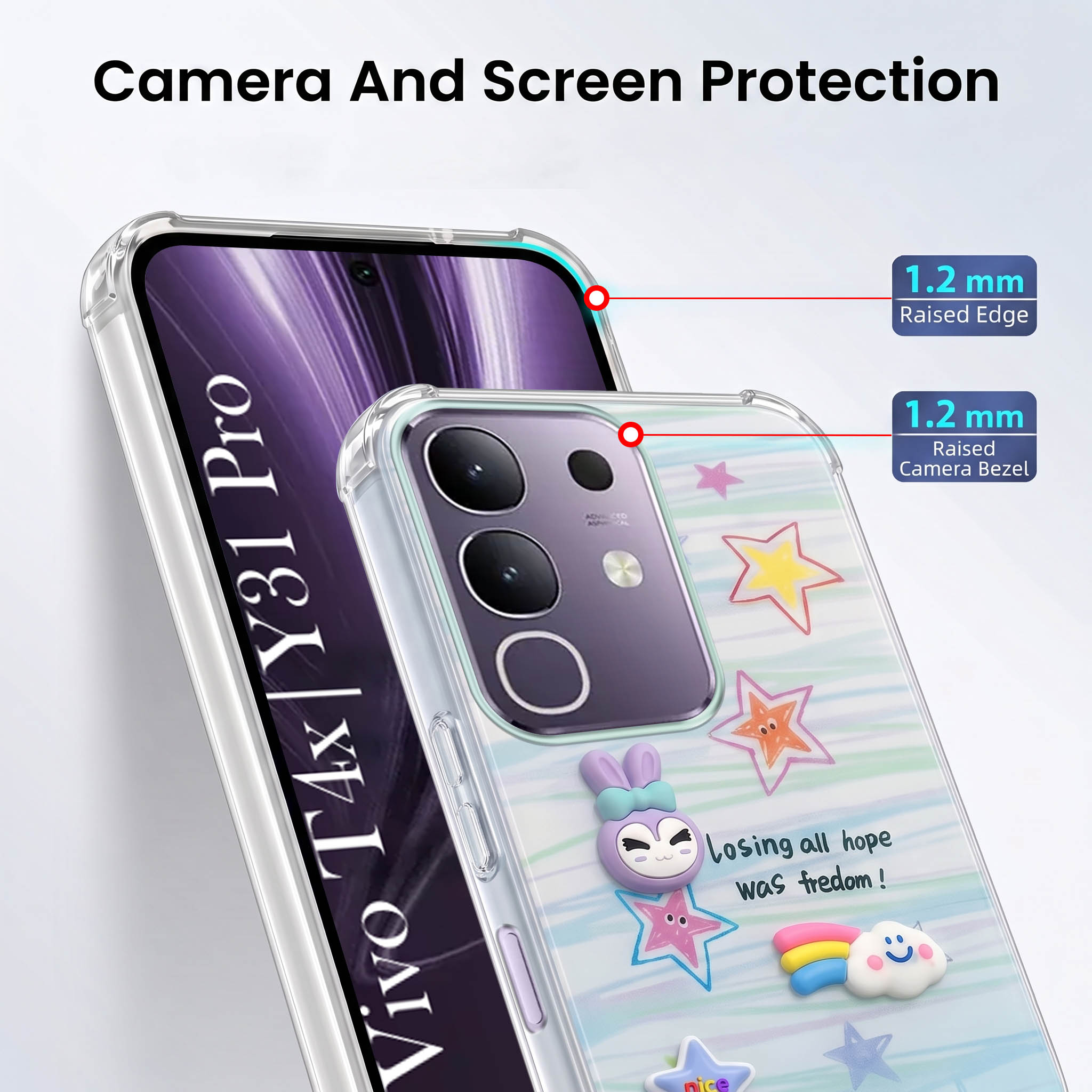 For Vivo T4x | Vivo Y31 Pro Back Cover Case (3D Cute Cartoons | Hard Back Side Soft | Matte Premium Finish | HD Printing)