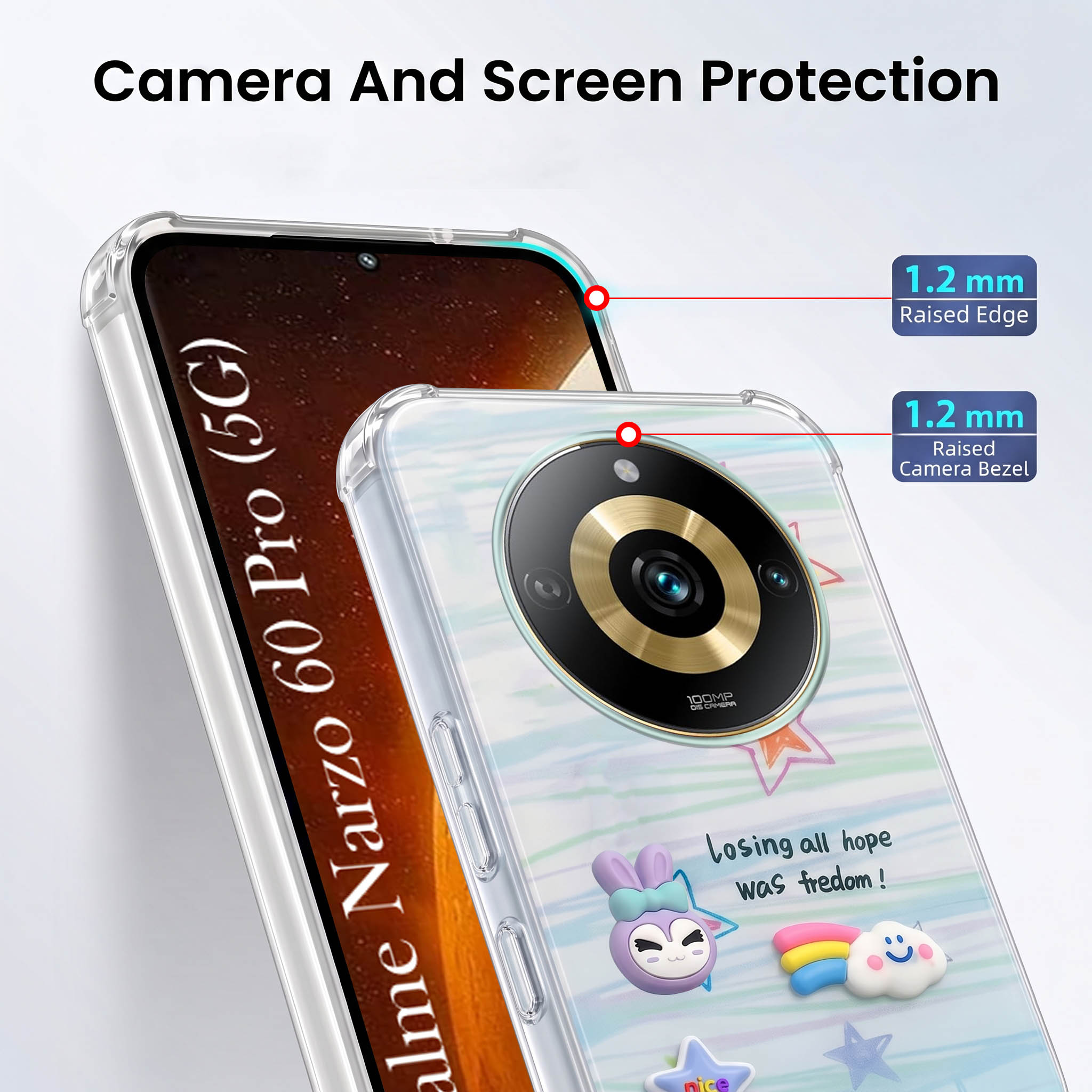 For Realme Narzo 60 Pro Back Cover Case (3D Cute Cartoons | Hard Back Side Soft | Matte Premium Finish | HD Printing)