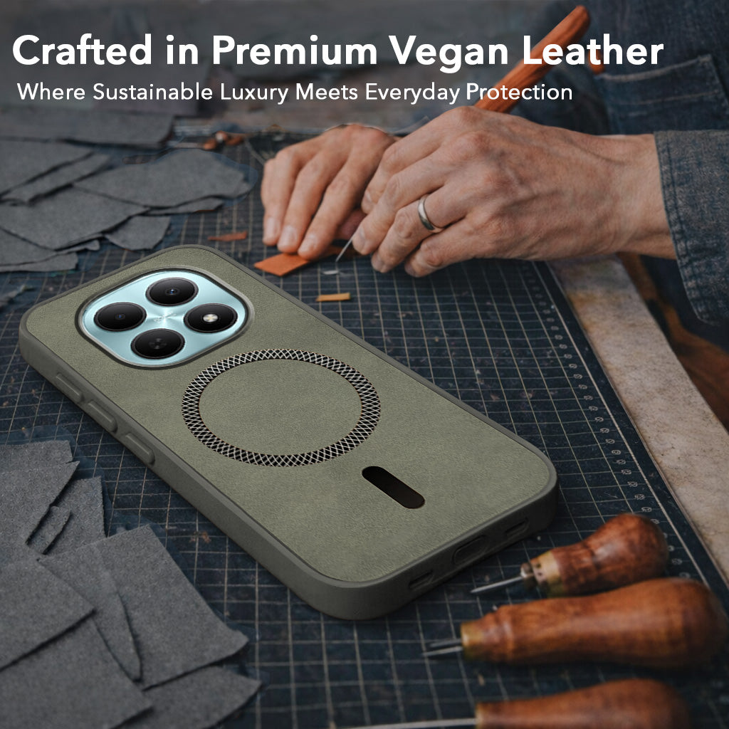 For Poco M8 5G Back Cover Case Leather Finish (MagSafe Compatible Wireless Charging | Soft Touch | Camera Bump Protection)