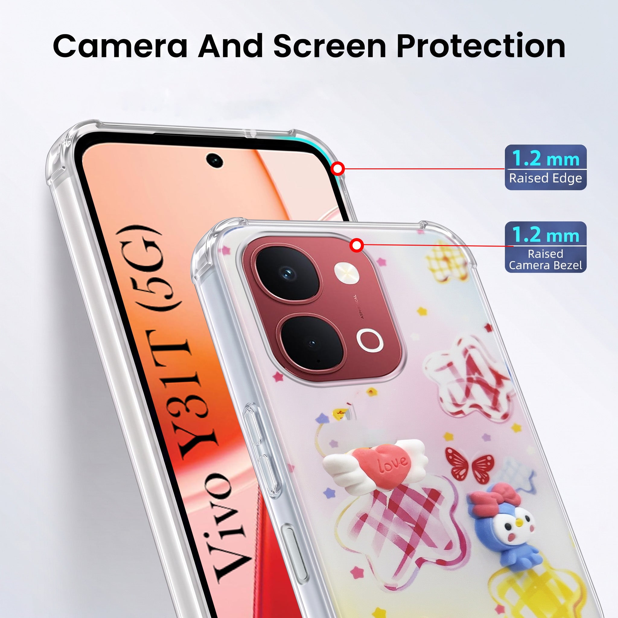 For Vivo Y31T 5G Back Cover Case (3D Cute Cartoons | Hard Back Side Soft | Matte Premium Finish | HD Printing)