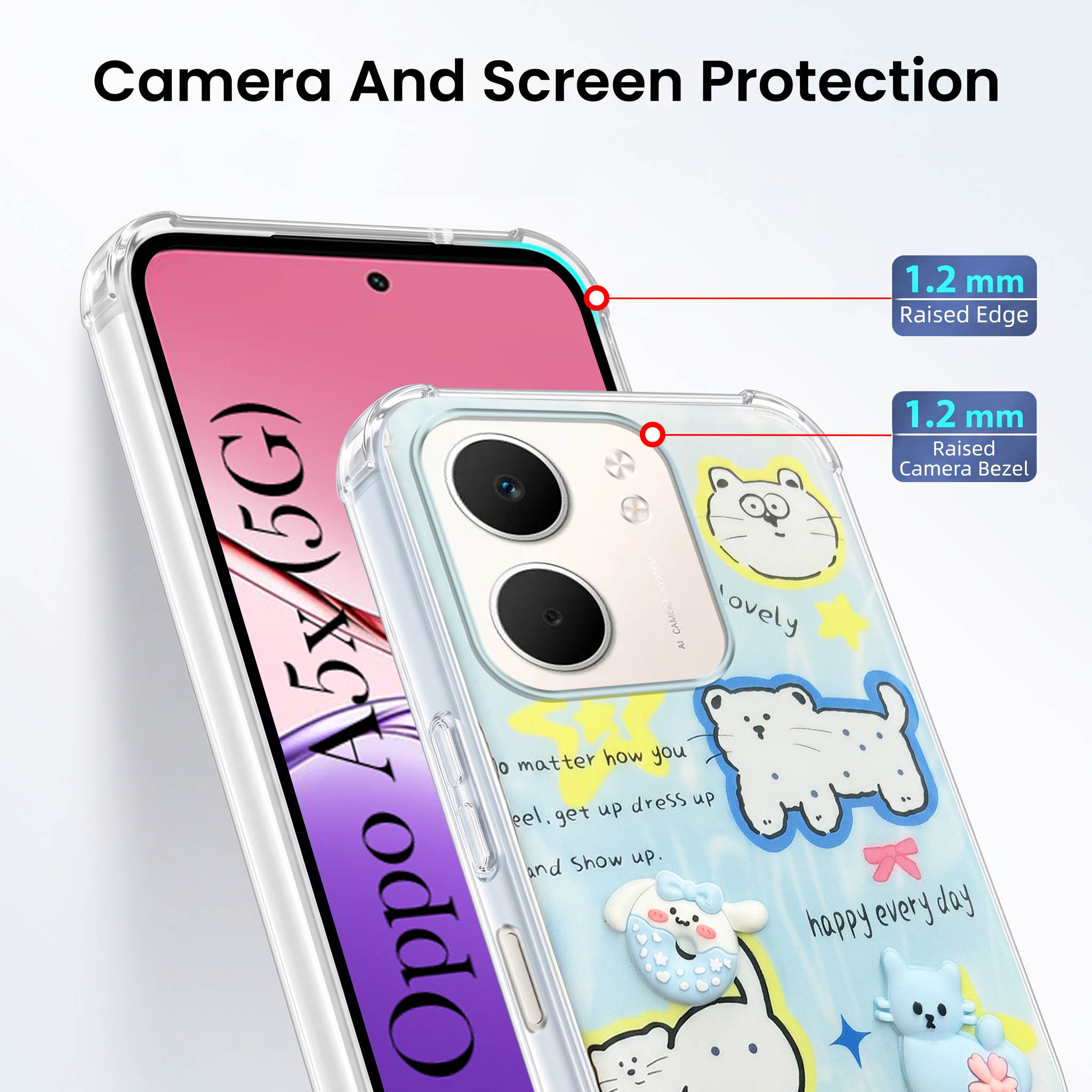 For Oppo A5X Back Cover Case (3D Cute Cartoons | Hard Back Side Soft | Matte Premium Finish | HD Printing)