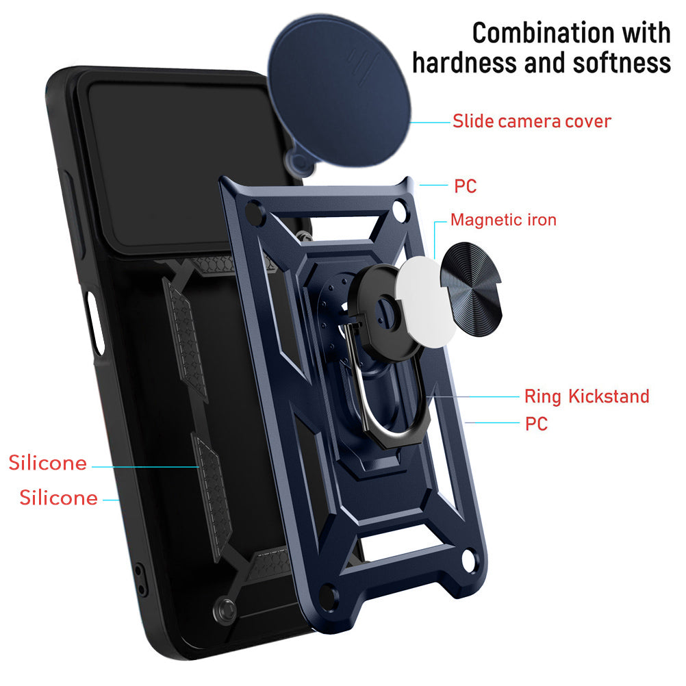 For Oppo F31 Pro Plus Hybrid Armor Back Cover Case (Sliding Shutter Camera Protection | Polycarbonate |Ring Holder Kickstand)