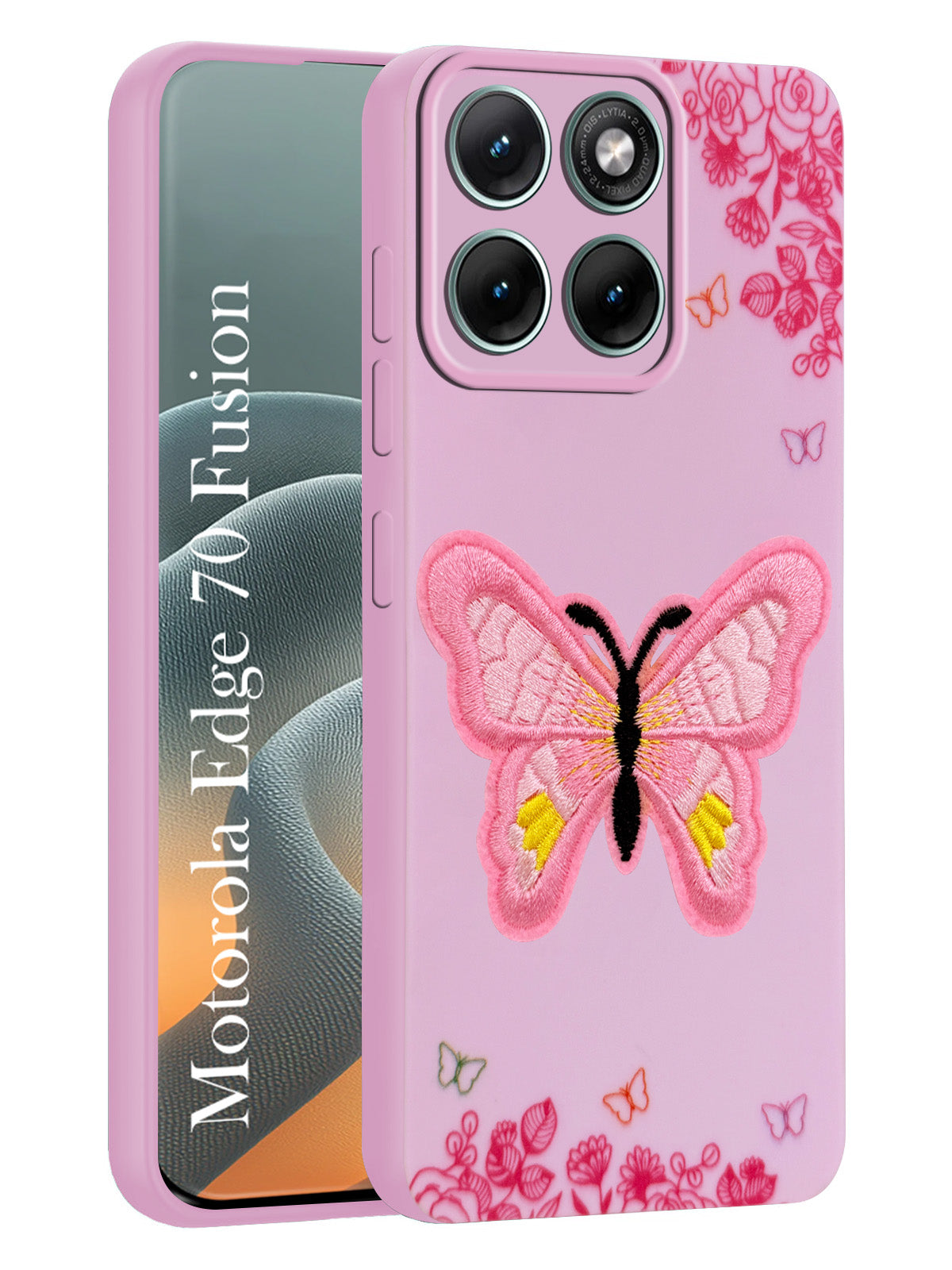 For Motorola Moto Edge 70 Fusion Back Cover Case (Soft Butterfly Embroidery | Women Teen Girls | Camera Protection| Matte Silicone)