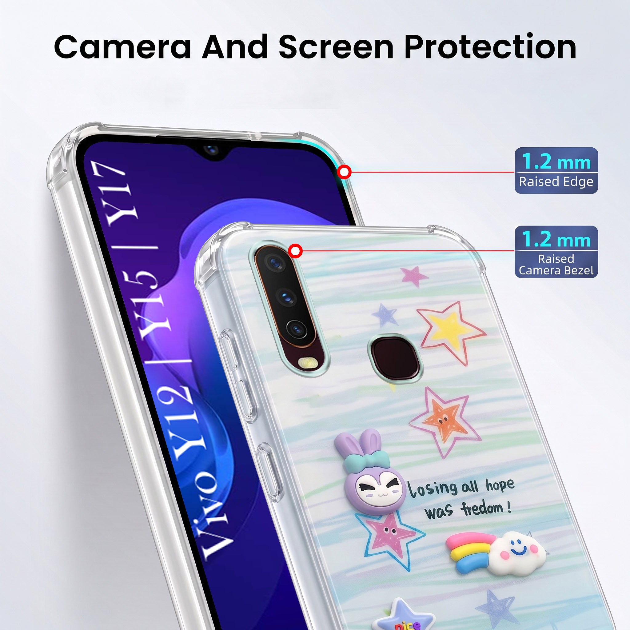 For Vivo Y12 | Y15 | Y17 Back Cover Case (3D Cute Cartoons | Hard Back Side Soft | Matte Premium Finish | HD Printing)
