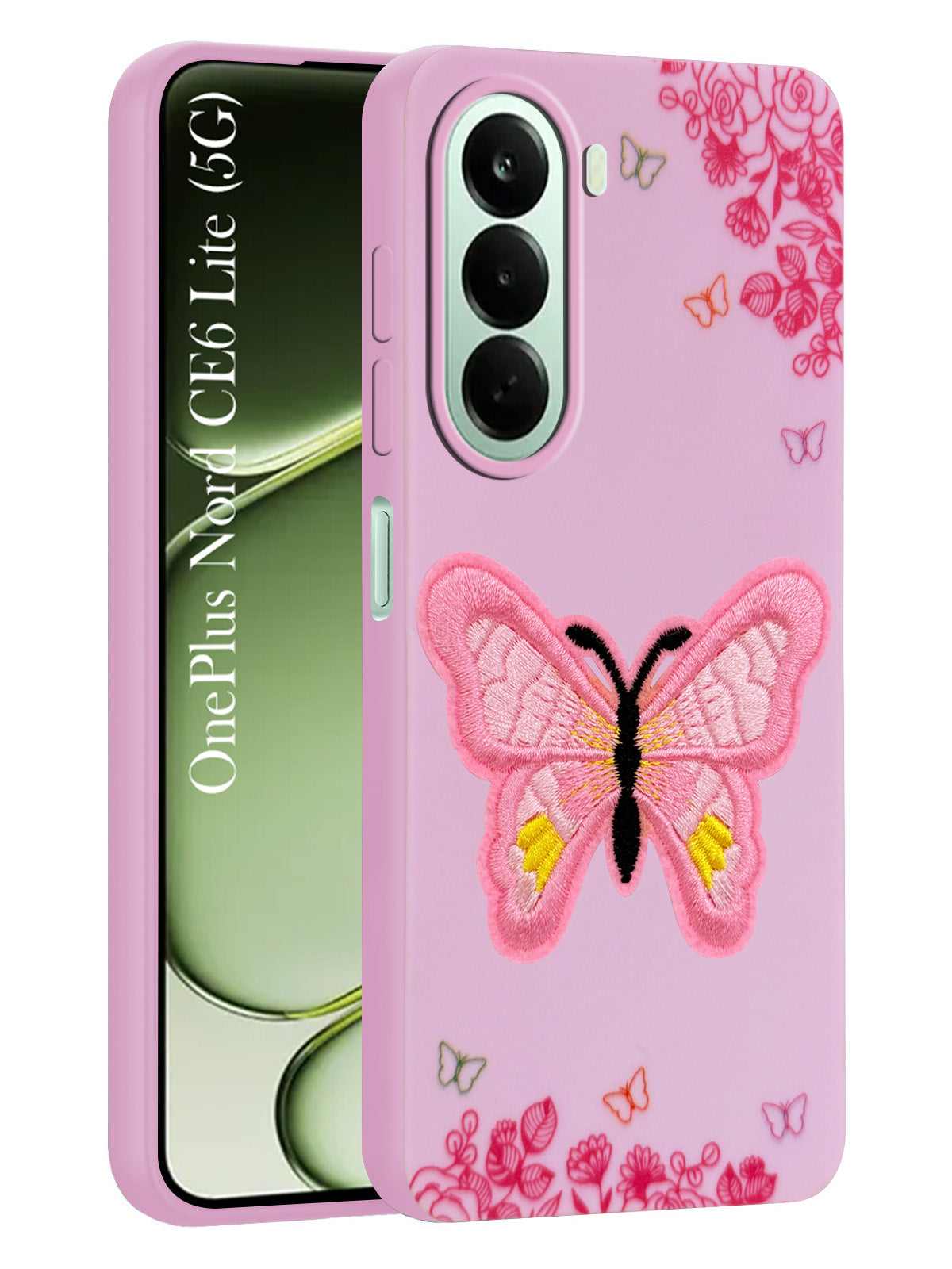 For OnePlus Nord CE 6 Lite Back Cover Case (Soft Butterfly Embroidery | Women Teen Girls | Camera Protection| Matte Silicone)