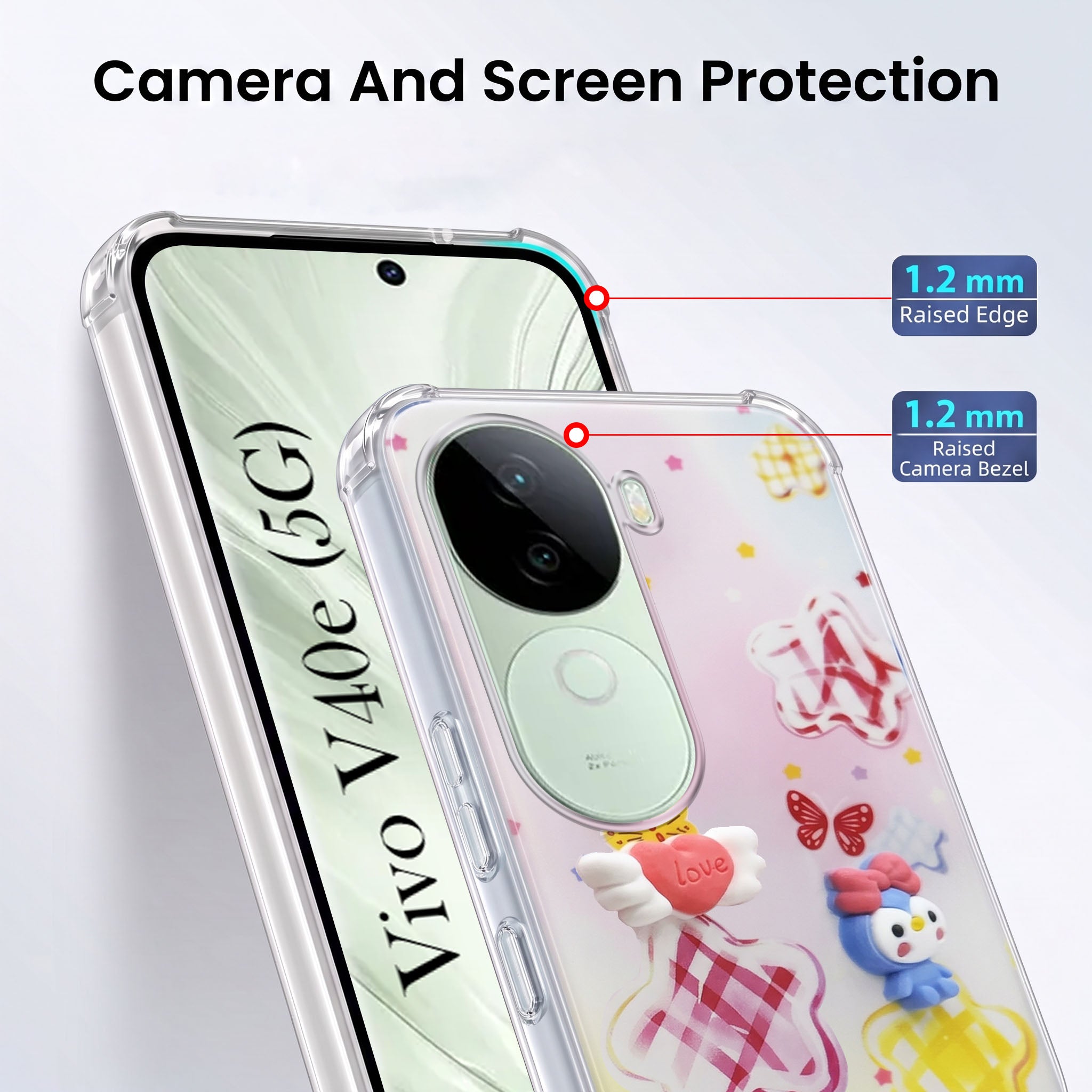 For Vivo V40e Back Cover Case (3D Cute Cartoons | Hard Back Side Soft | Matte Premium Finish | HD Printing)