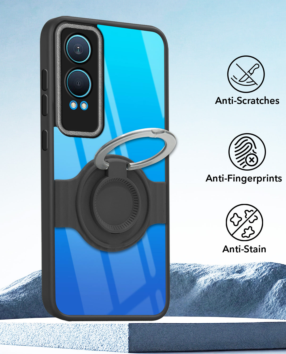 For OnePlus Nord CE 4 Lite Back Cover Case with stand (Built-in Ring Holder Kickstand | Lifetime Anti Yellow | Camera Protection)