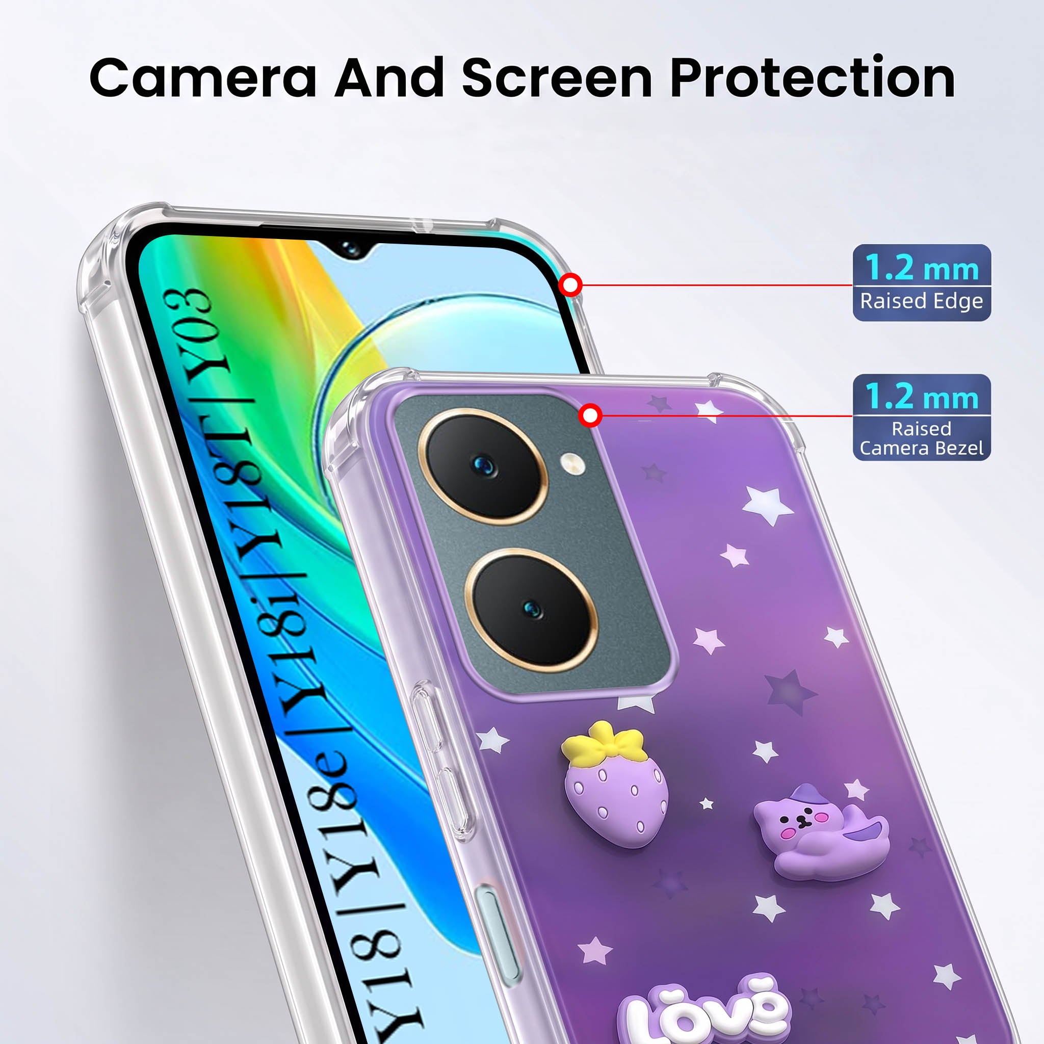 For Vivo Y18 | Y18e | Y03 | Y18i | Y18t Back Cover Case (3D Cute Cartoons | Hard Back Side Soft | Matte Premium Finish | HD Printing)