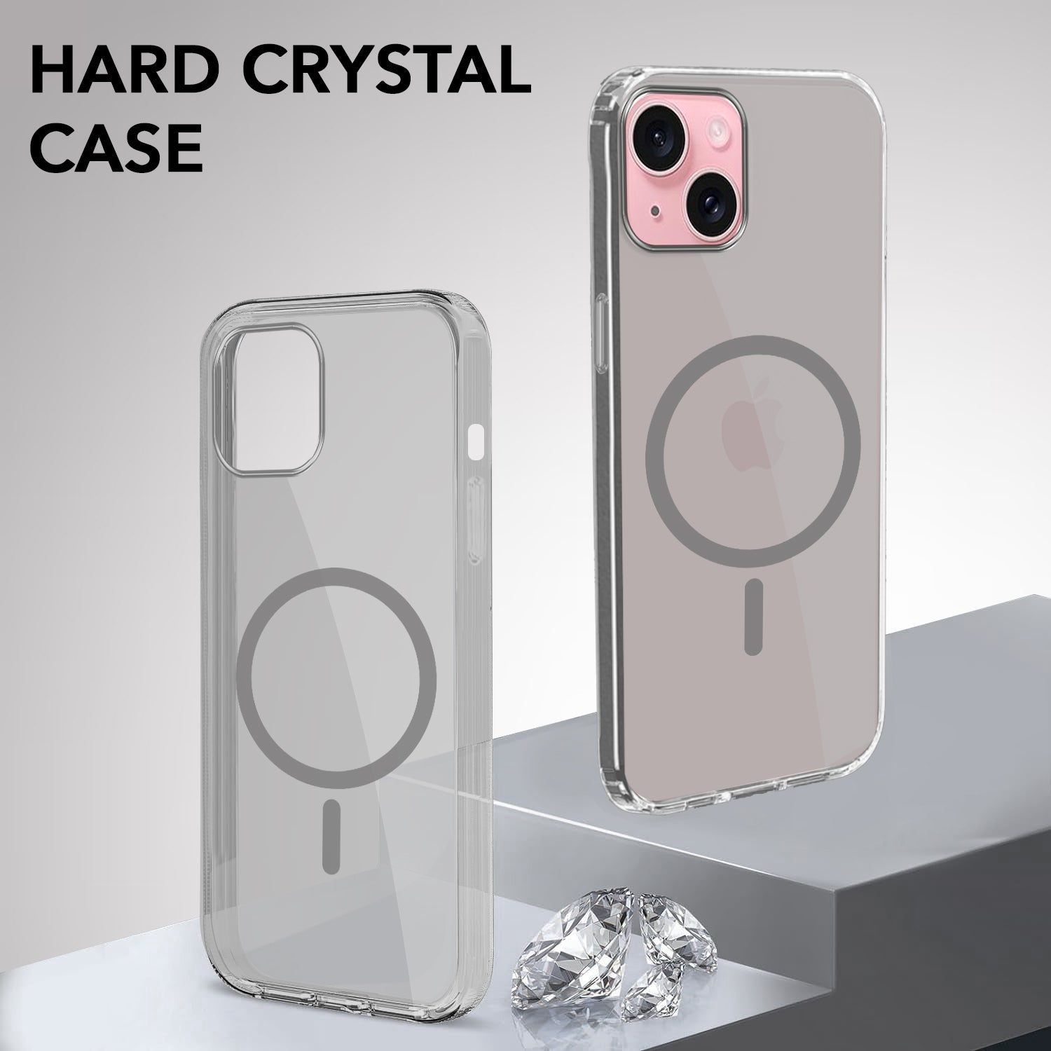 For Apple iPhone 15 Back Case Cover Lifetime Anti-Yellow MagSafe Compatible Clear (Sleek Hard Crystal | Camera Protection and Shockproof)