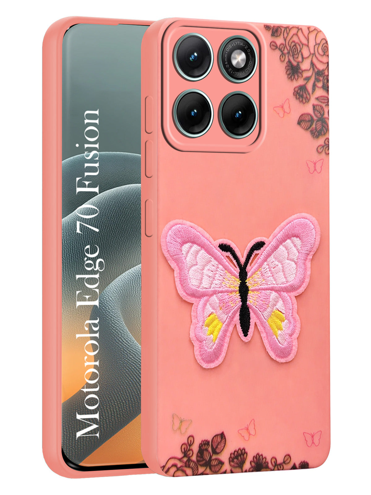 For Motorola Moto Edge 70 Fusion Back Cover Case (Soft Butterfly Embroidery | Women Teen Girls | Camera Protection| Matte Silicone)