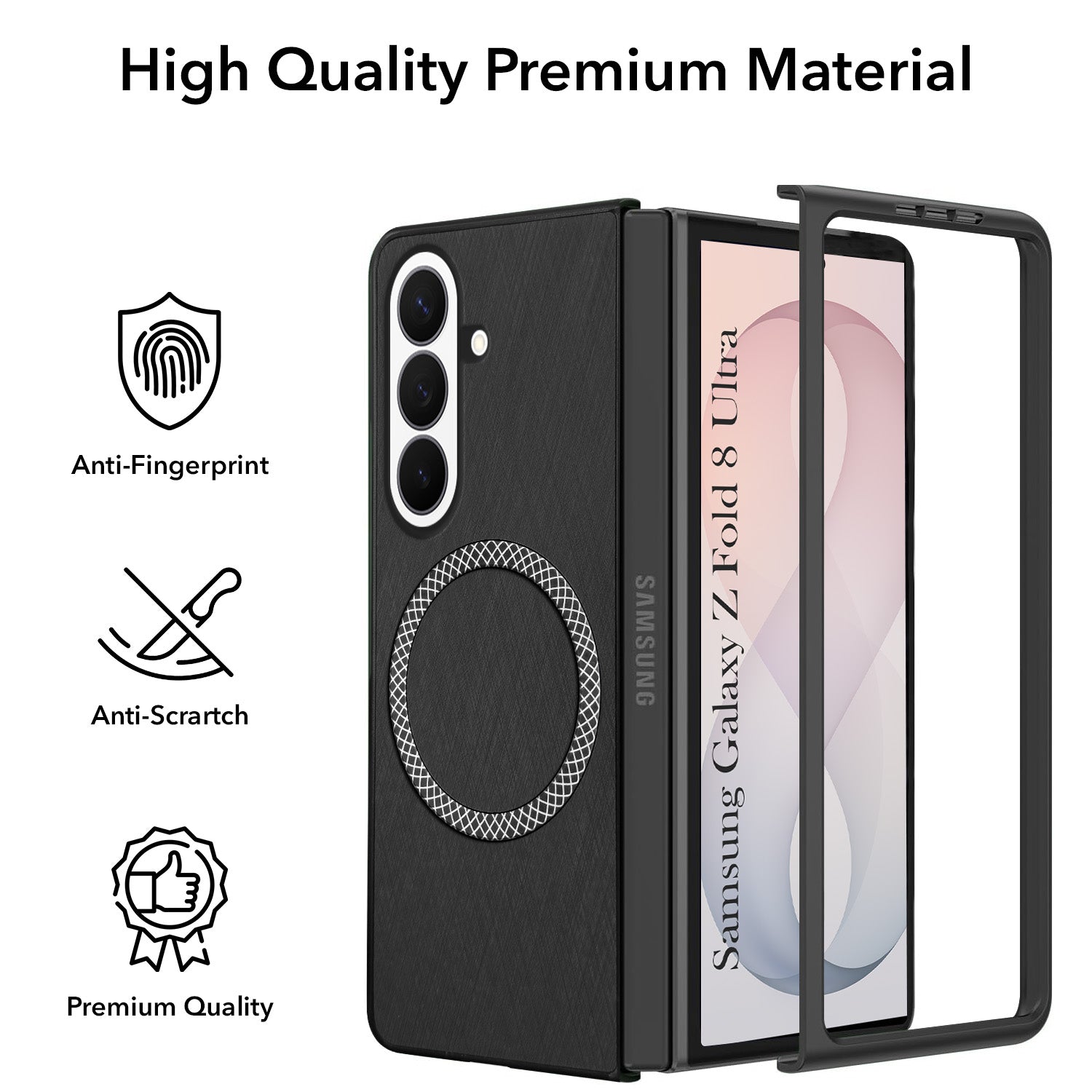 For Samsung Galaxy Z Fold 8 Ultra Back Cover Case Leather Finish (MagSafe Wireless Charging Compatible | Sleek and Professional)