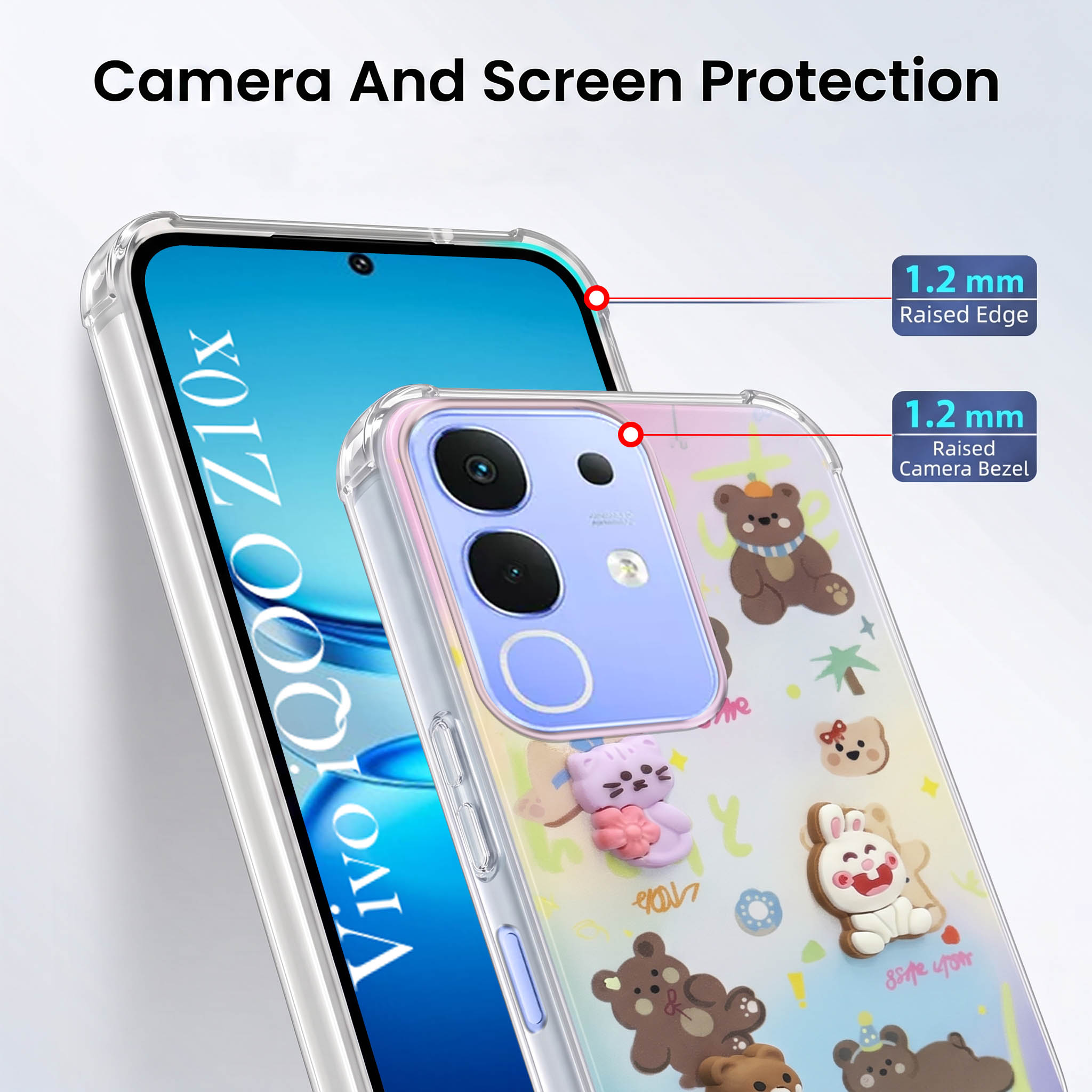 For Vivo iQOO Z10x Back Cover Case (3D Cute Cartoons | Hard Back Side Soft | Matte Premium Finish | HD Printing)