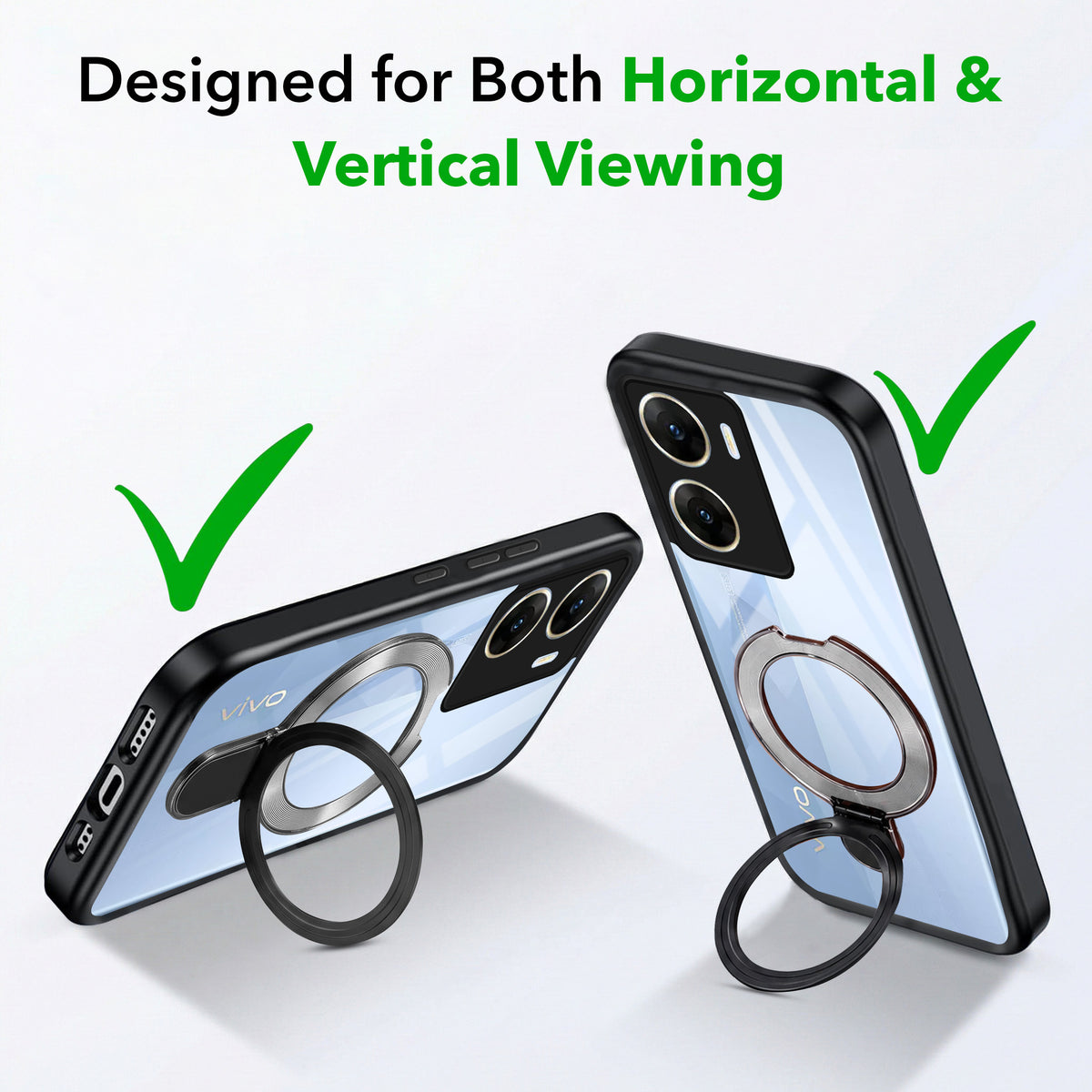 For Vivo V29e 5G Back Cover Case (Kick Stand Ring Holder | Life time Anti Yellow | Camera Protection)