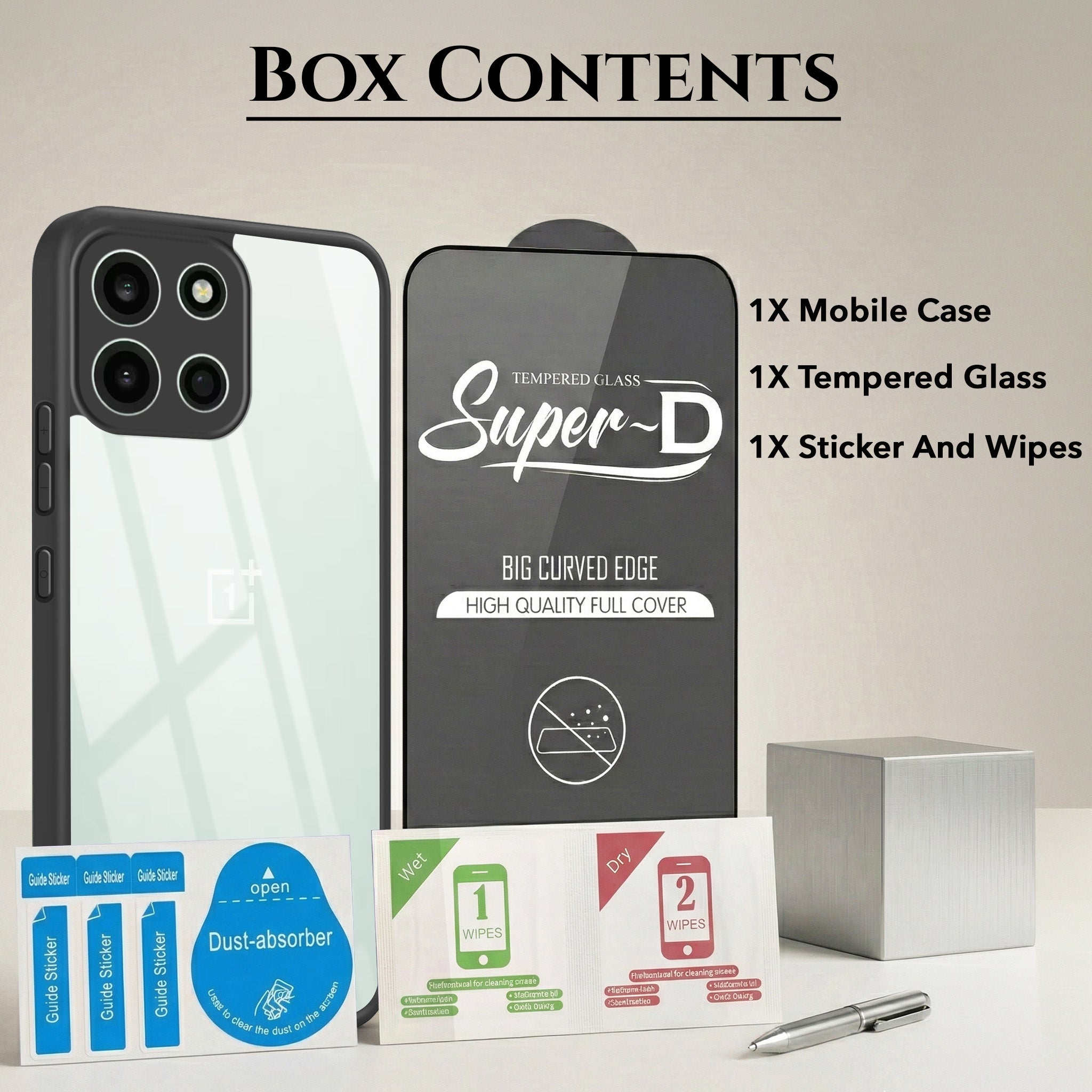 For Oneplus Nord 6 Combo with Back Cover and 9H Tempered Glass (Lifetime Anti-Yellow | Crystal Clear Shockproof | Oleophobic Coating Screen Glass)