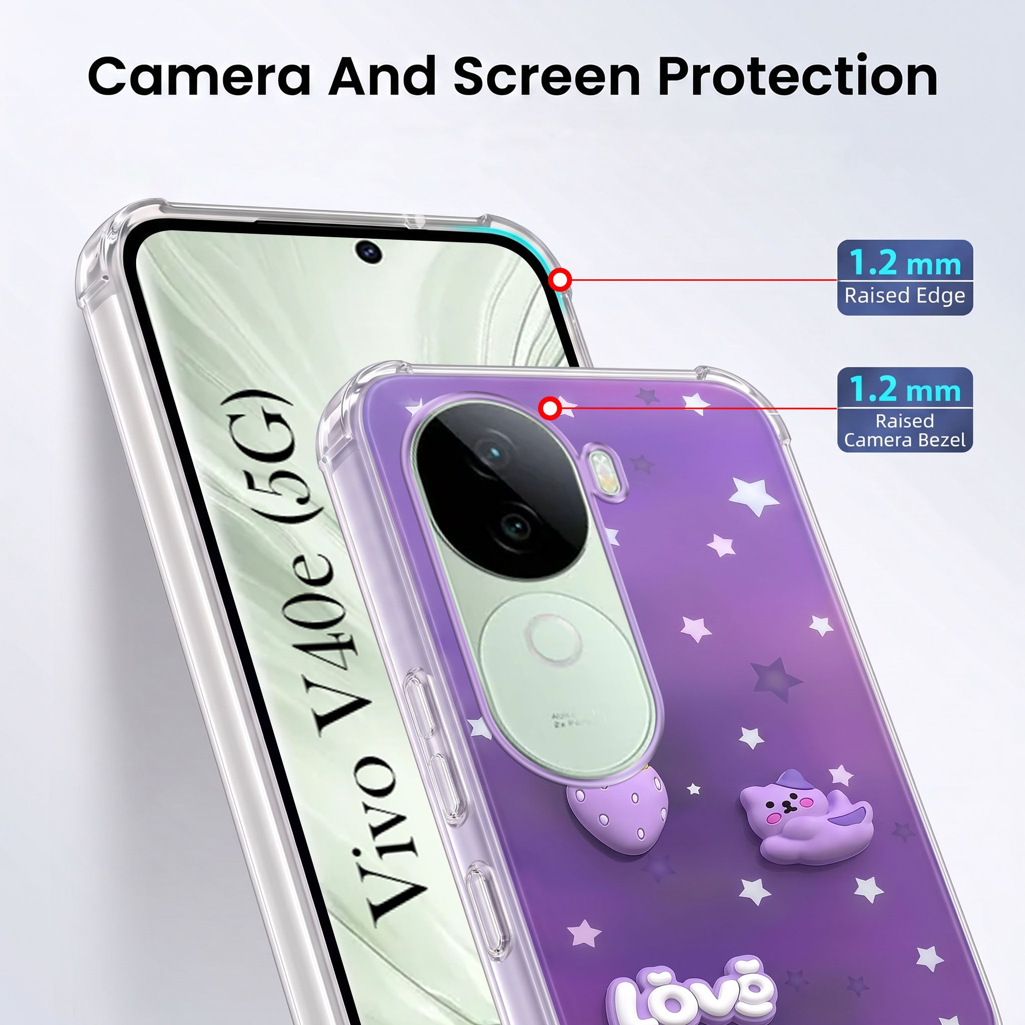 For Vivo V40e Back Cover Case (3D Cute Cartoons | Hard Back Side Soft | Matte Premium Finish | HD Printing)