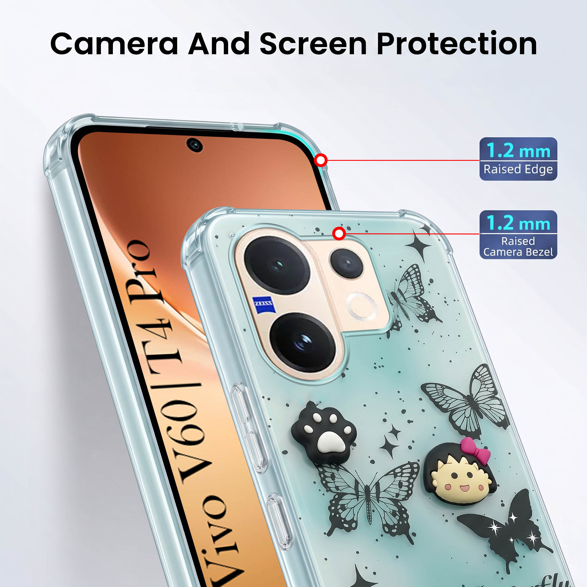 For Vivo V60 | Vivo T4 Pro Back Cover Case (3D Cute Cartoons | Hard Back Side Soft | Matte Premium Finish | HD Printing)