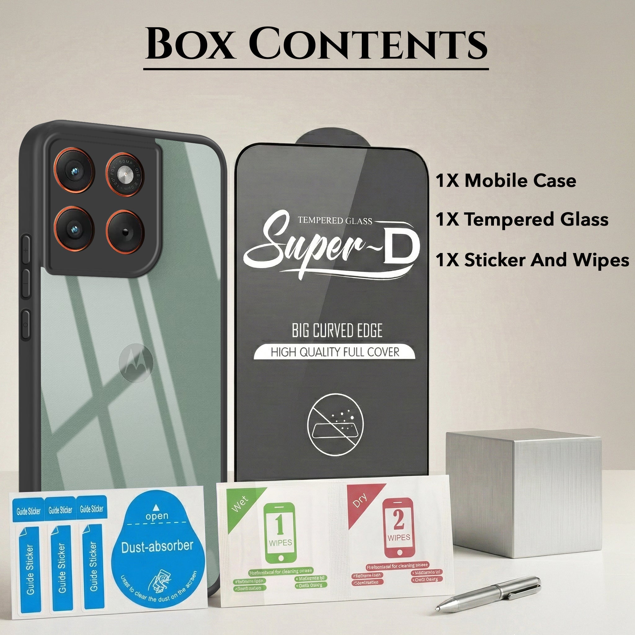 For Motorola Moto Edge 70 Combo with Back Cover and 9H Tempered Glass (Lifetime Anti-Yellow | Crystal Clear Shockproof | Oleophobic Coating Screen Glass)
