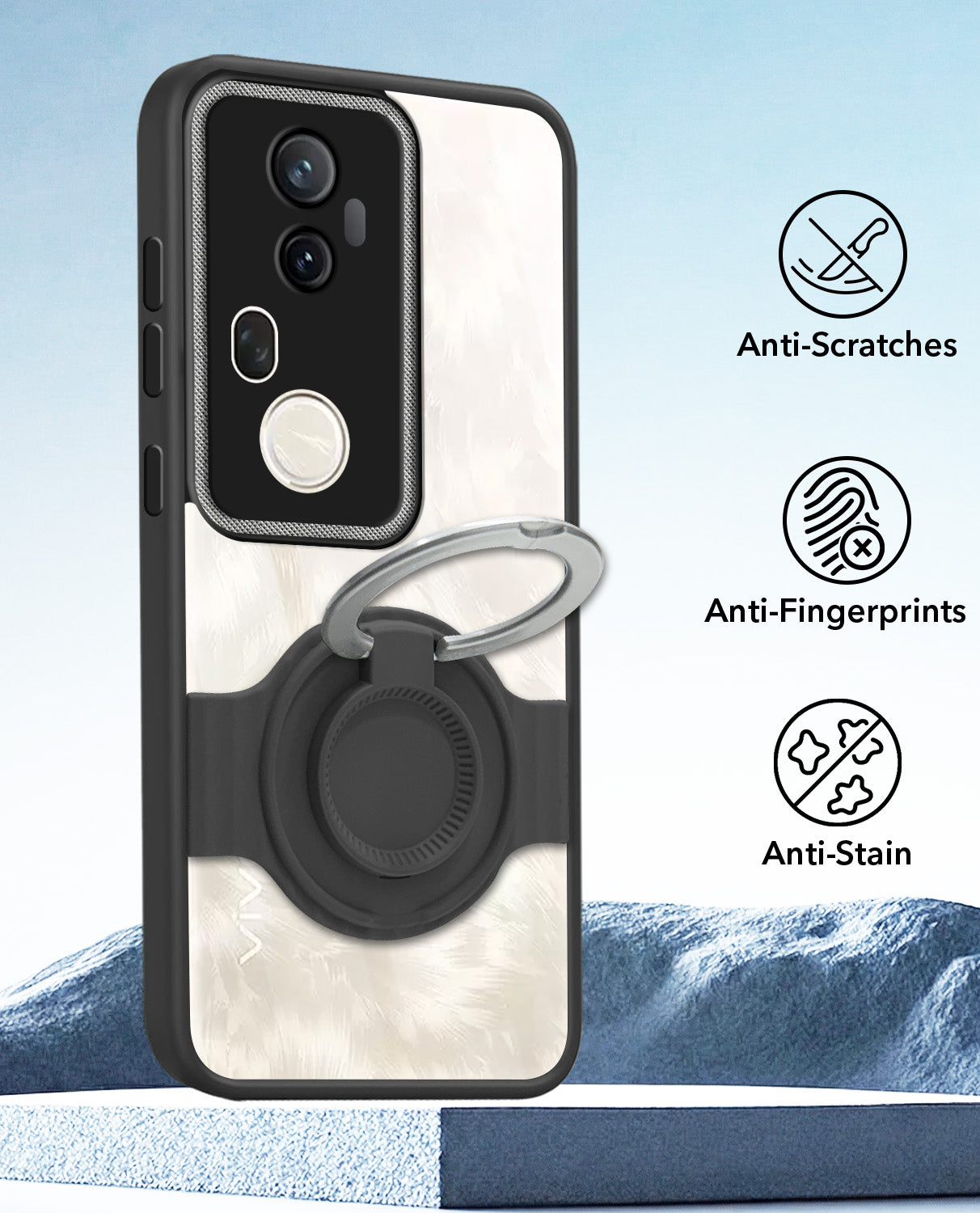 For Vivo T4 Ultra Back Cover Case with stand (Built-in Ring Holder Kickstand | Lifetime Anti Yellow | Camera Protection)