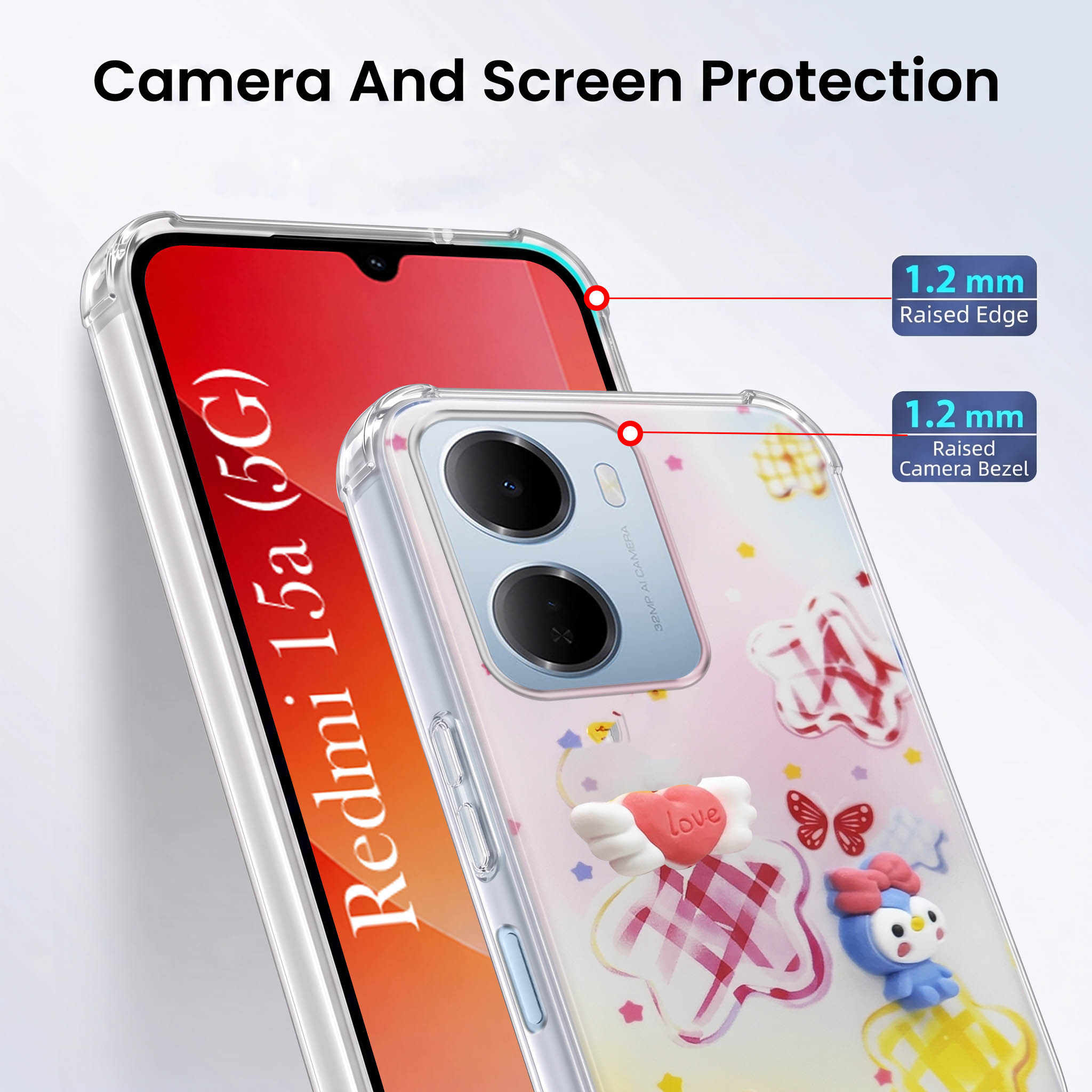 For Redmi 15A 5G Back Cover Case (3D Cute Cartoons | Hard Back Side Soft | Matte Premium Finish | HD Printing)