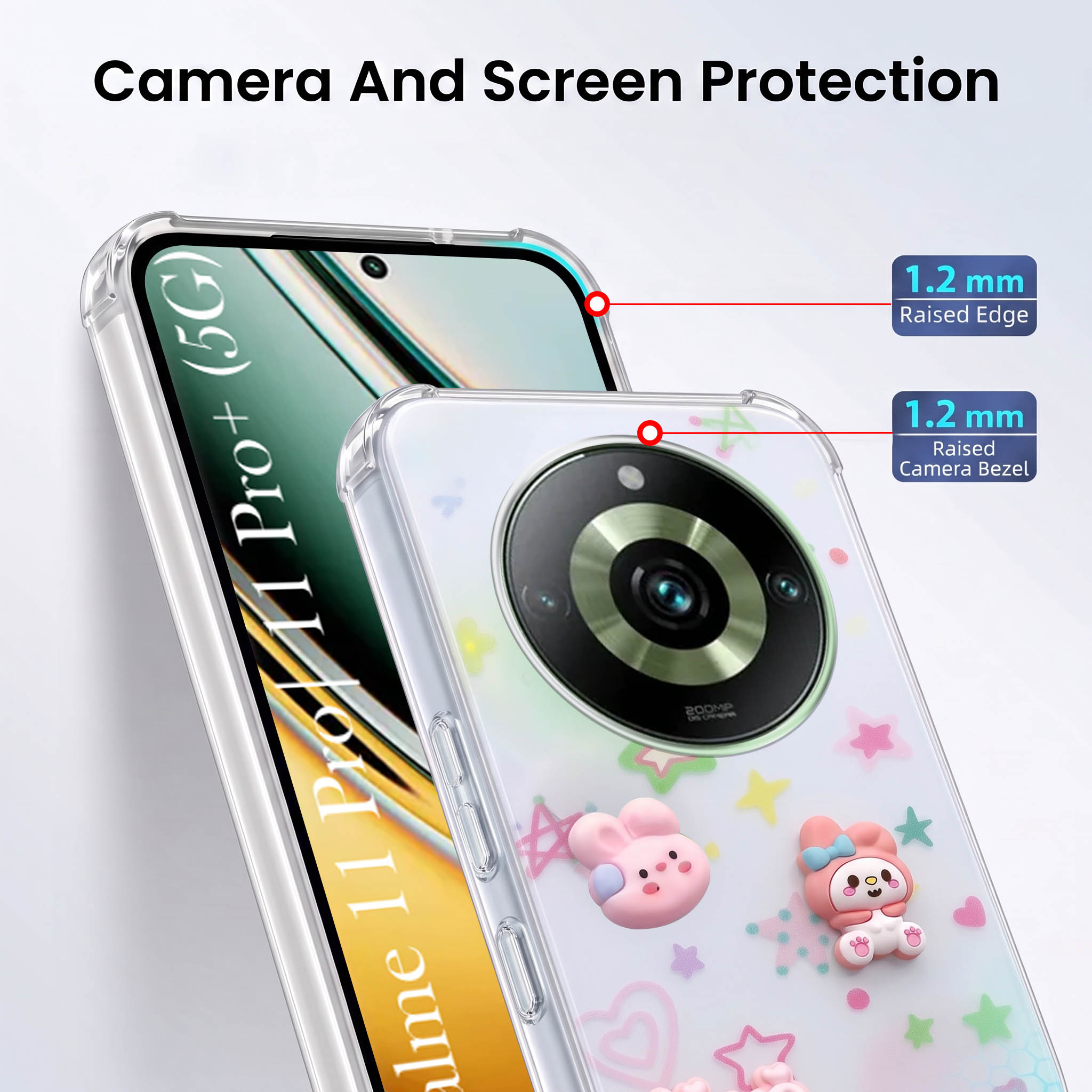 For Realme 11 Pro 5G | Realme 11 Pro Plus 5G Back Cover Case (3D Cute Cartoons | Hard Back Side Soft | Matte Premium Finish | HD Printing)