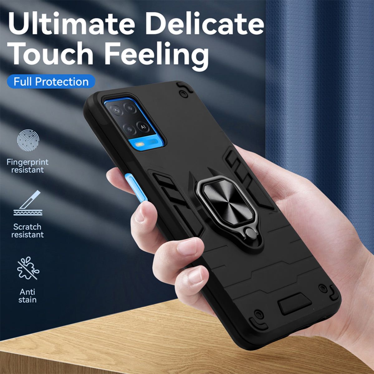 For Oppo A54 Back Cover Case Hybrid Armor (Shockproof Dual Layer Polycarbonate |Ring Holder Kickstand)