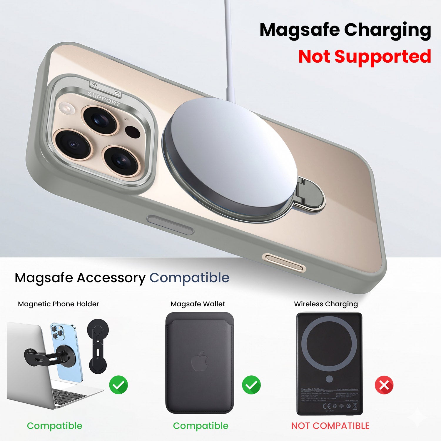 For Apple iPhone 16 Pro Back Cover Case Crystal (Lifetime Anti Yellow | Magnetic Ring Stand | Camera Lens Protection | MagSafe Compatible)