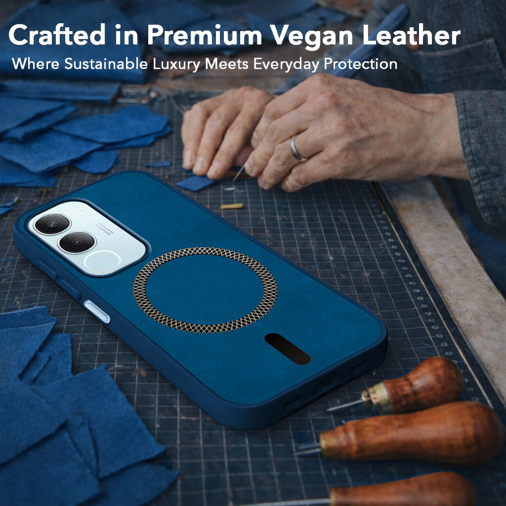 For Vivo Y29 Back Cover Case Leather Finish (MagSafe Compatible Wireless Charging | Soft Touch | Camera Bump Protection)