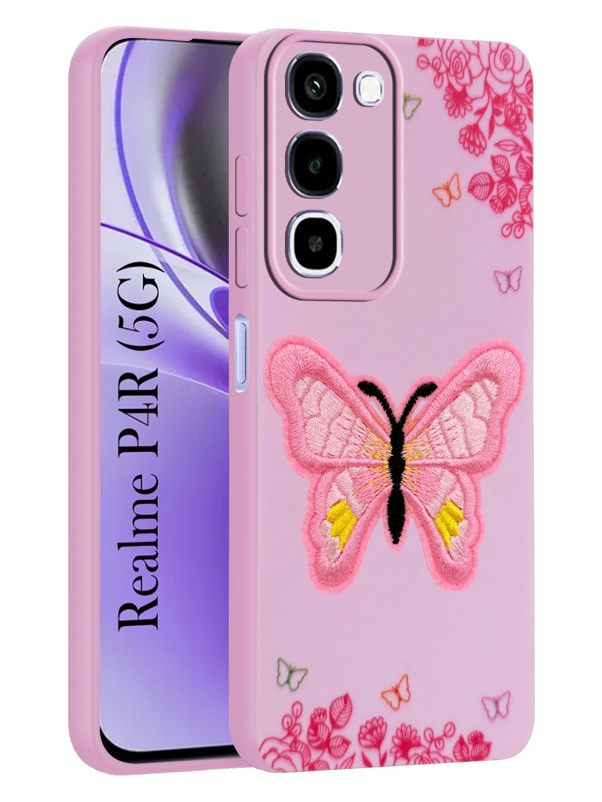 For Realme P4R 5G Back Cover Case (Soft Butterfly Embroidery | Women Teen Girls | Camera Protection| Matte Silicone)