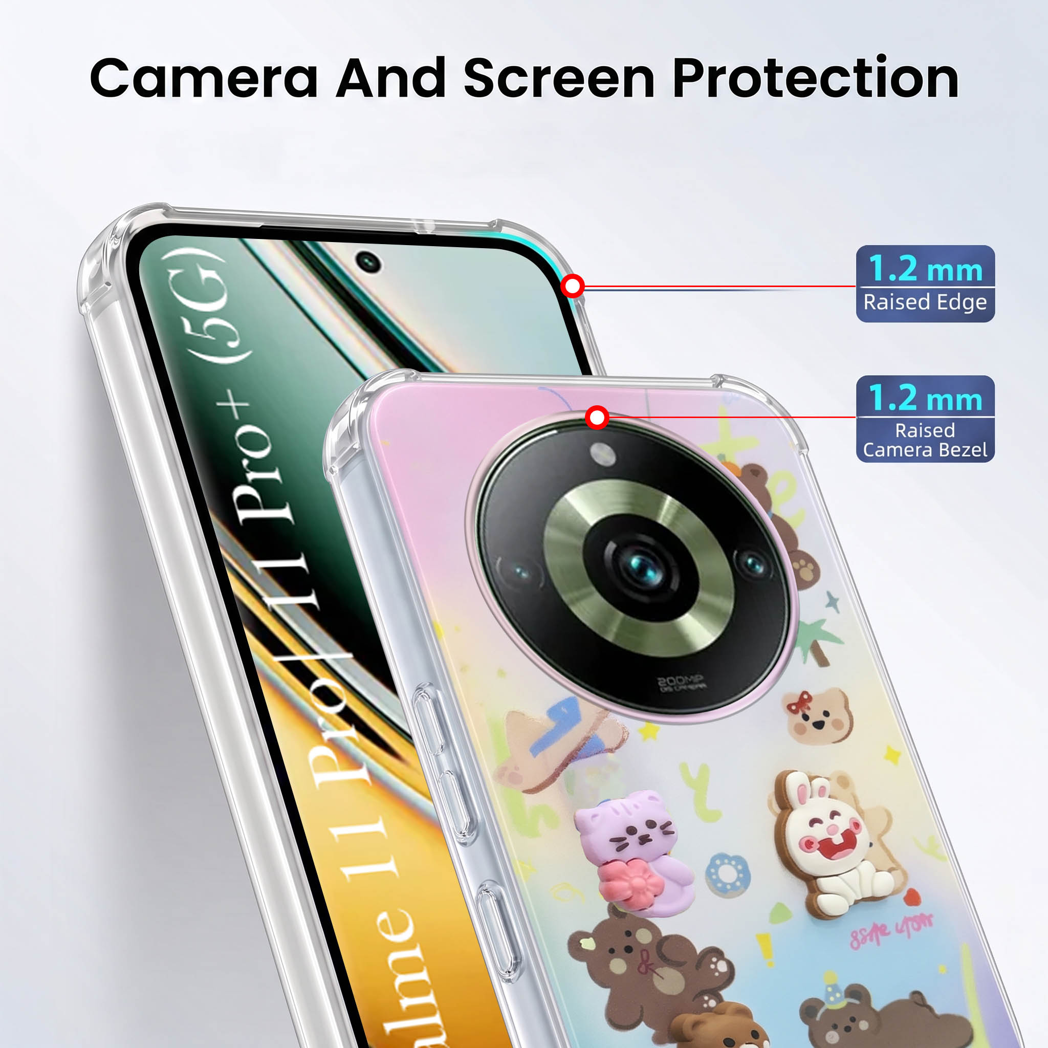 For Realme 11 Pro 5G | Realme 11 Pro Plus 5G Back Cover Case (3D Cute Cartoons | Hard Back Side Soft | Matte Premium Finish | HD Printing)