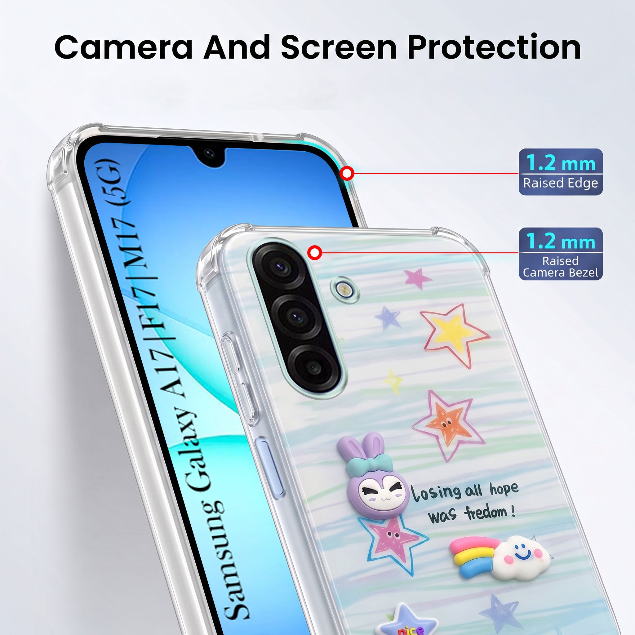 For Samsung Galaxy A17 | Samsung F17 | Samsung M17 5G Back Cover Case (3D Cute Cartoons | Hard Back Side Soft | Matte Premium Finish | HD Printing)