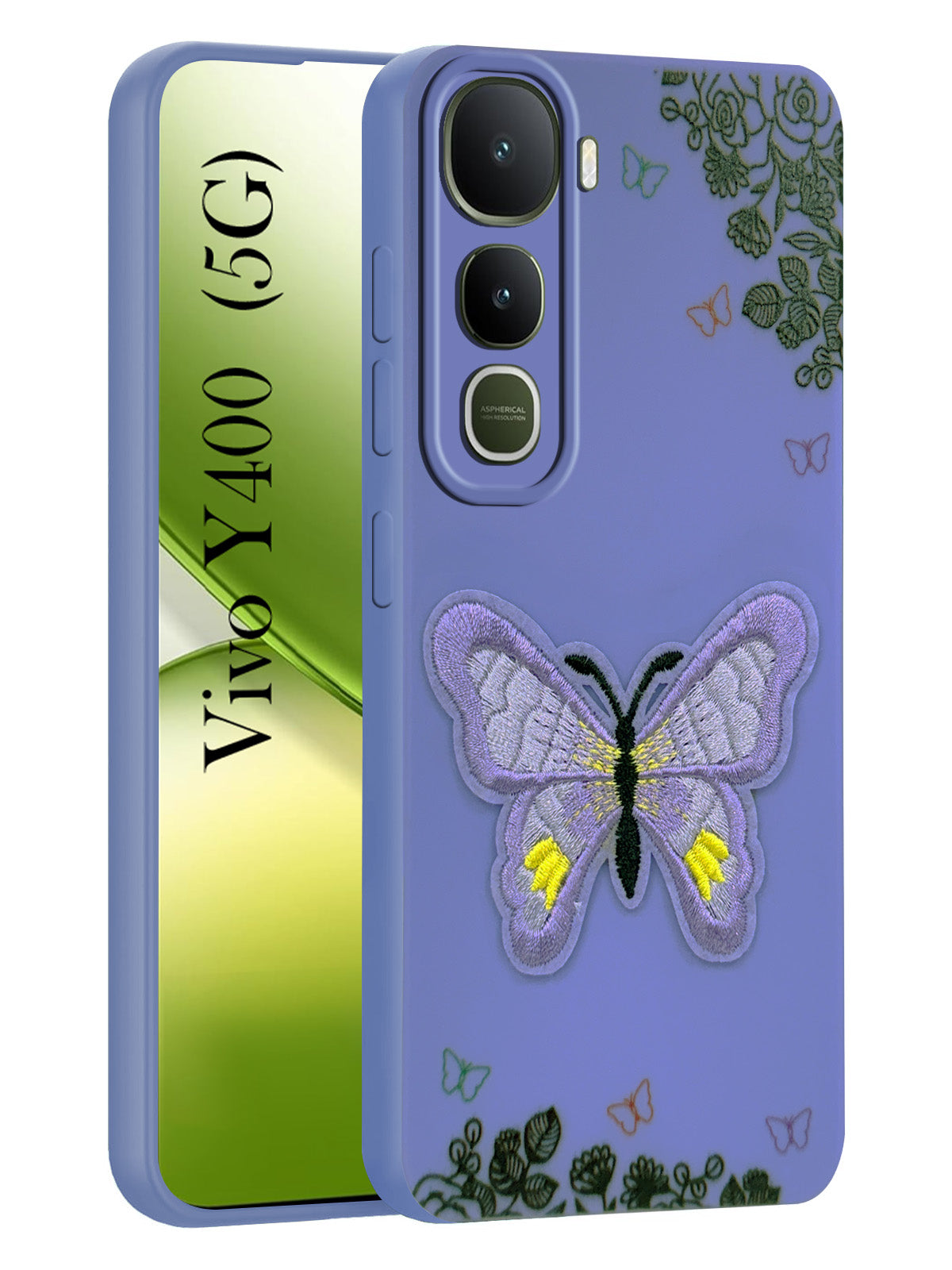 For Vivo Y400 Back Cover Case (Soft Butterfly Embroidery | Women Teen Girls | Camera Protection| Matte Silicone)