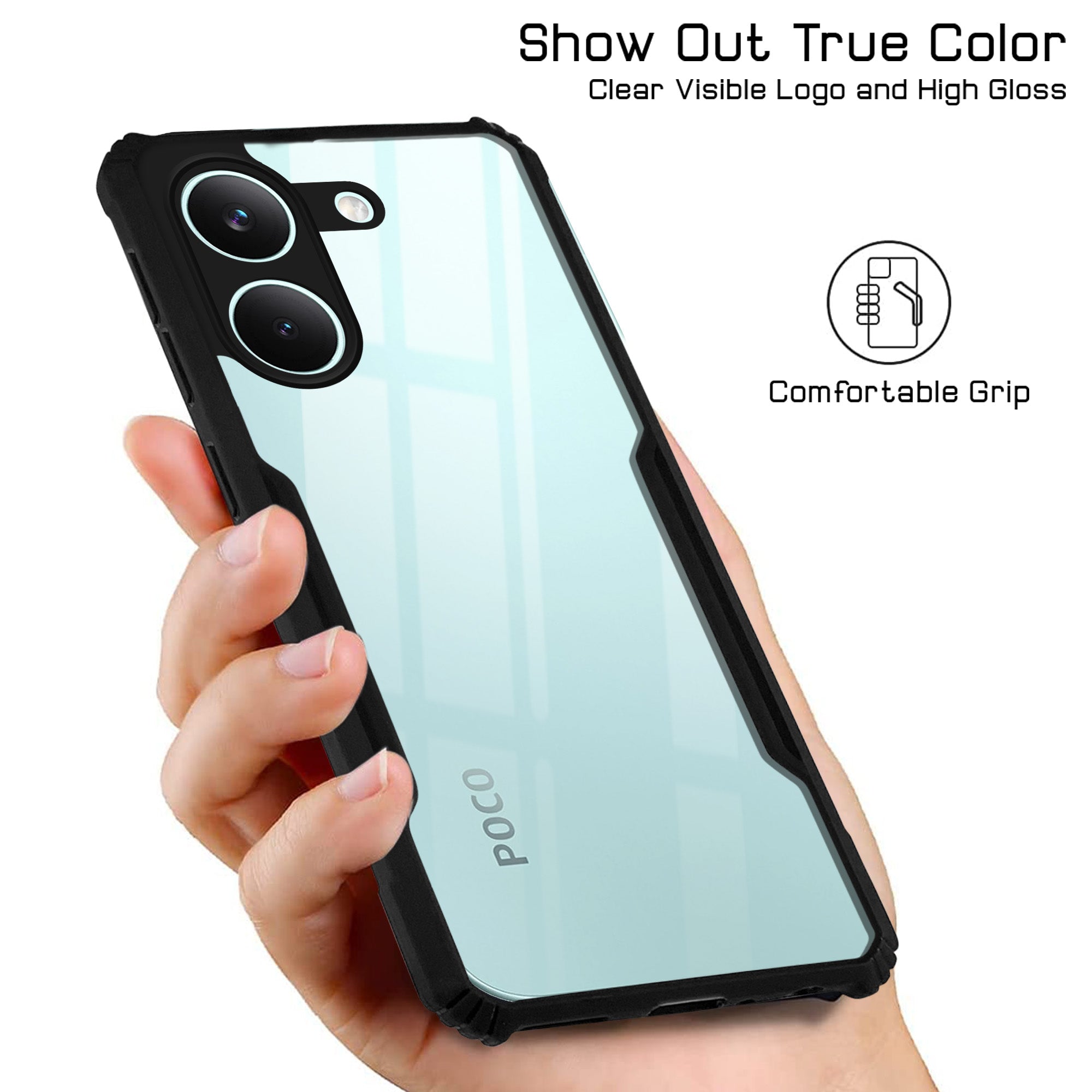 For Poco X8 Pro Back Cover Case Hybrid (Shockproof with Polycarbonate Clear Panel | Professional Black)