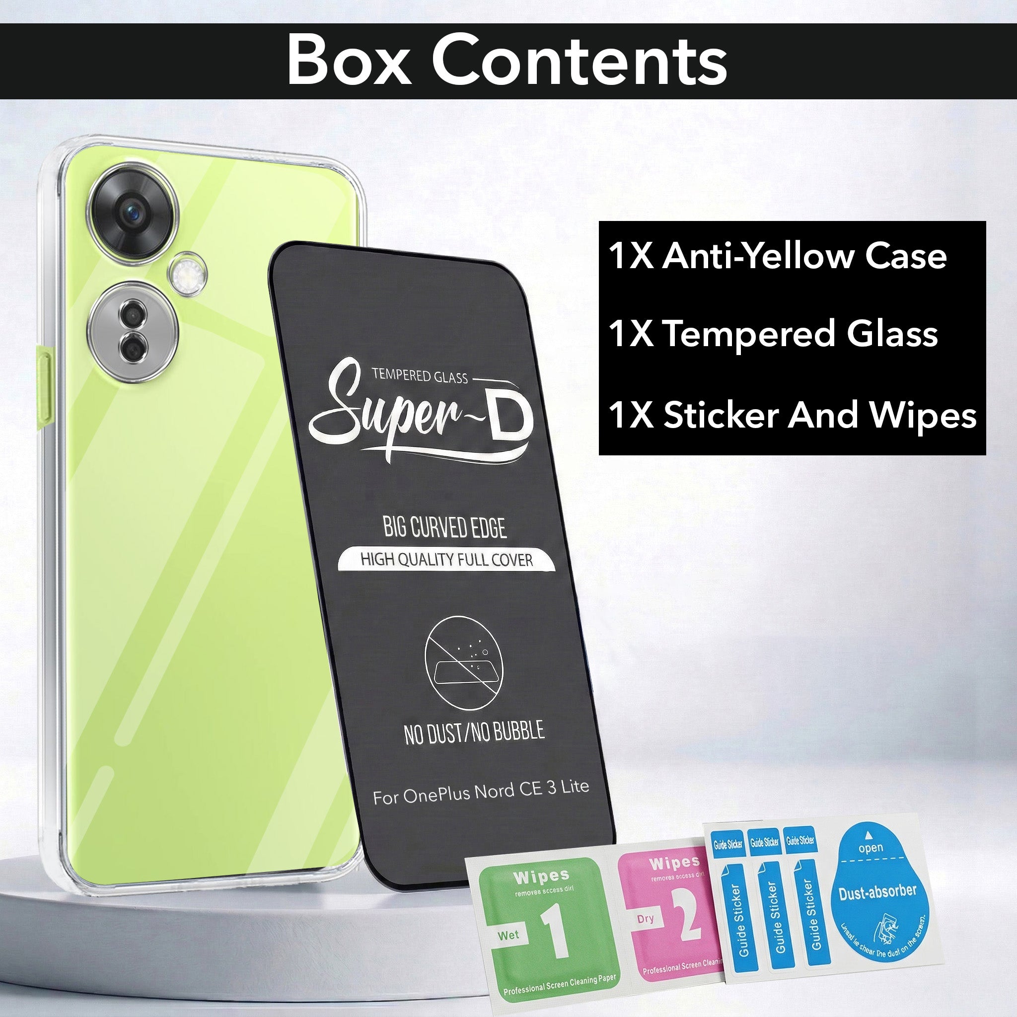 For OnePlus Nord CE 3 Lite Combo with Back Cover and 9H Tempered Glass (Lifetime Anti-Yellow | Crystal Clear Shockproof | Oleophobic Coating Screen Glass)