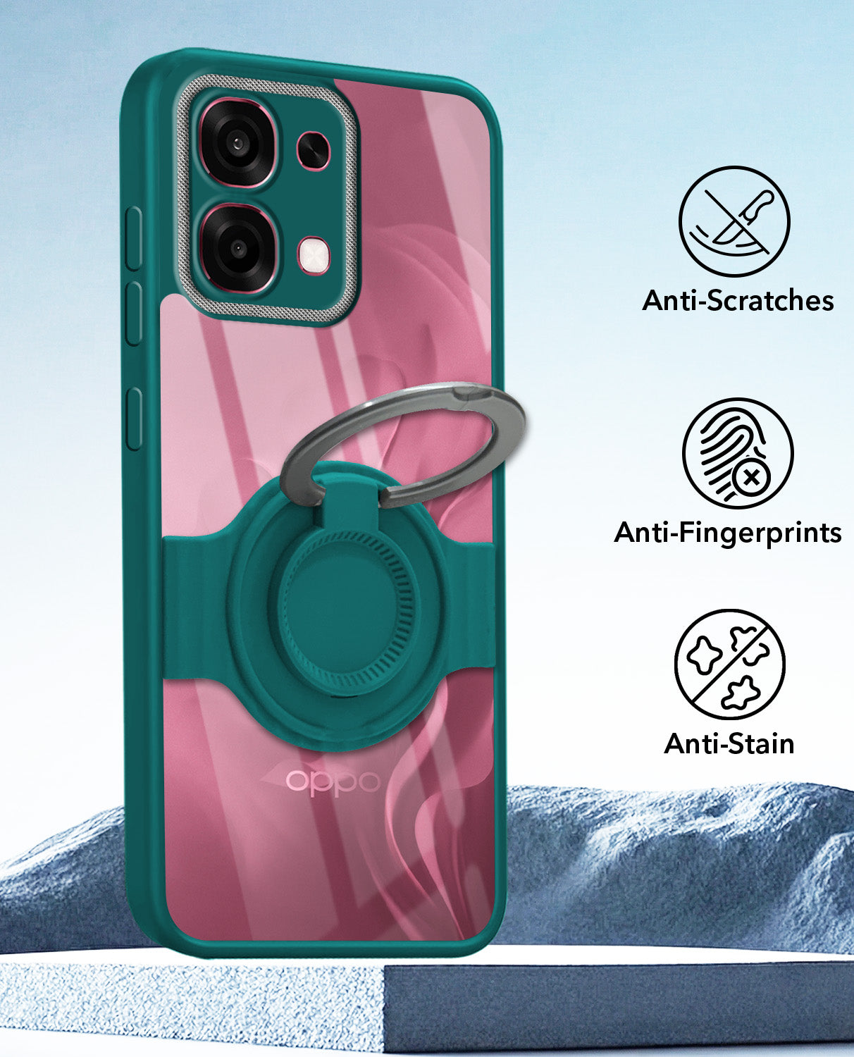 For Oppo F31 5G | Oppo F33 5G Back Cover Case with stand (Built-in Ring Holder Kickstand | Lifetime Anti Yellow | Camera Protection)