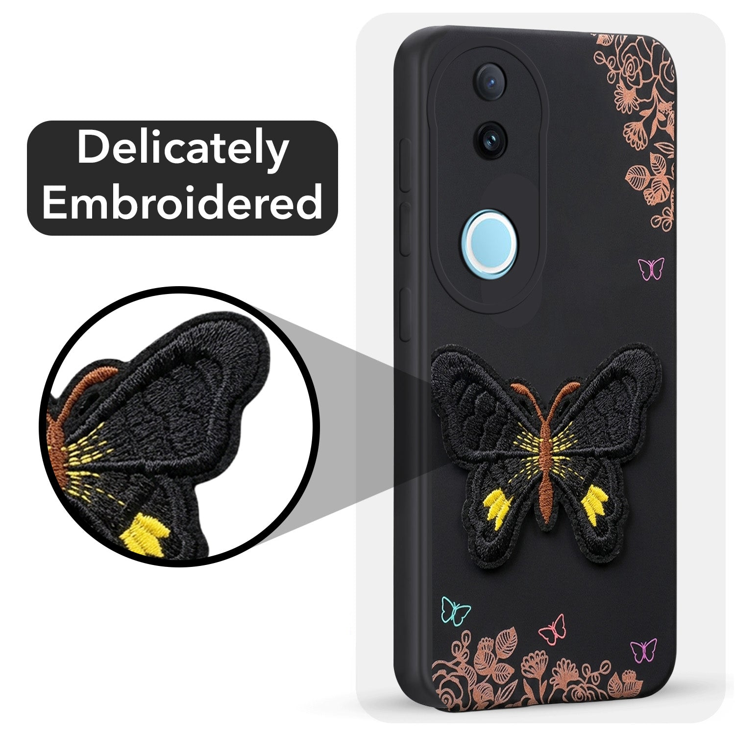 For Vivo iQOO Z10R Back Cover Case (Soft Butterfly Embroidery | Women Teen Girls | Camera Protection| Matte Silicone)