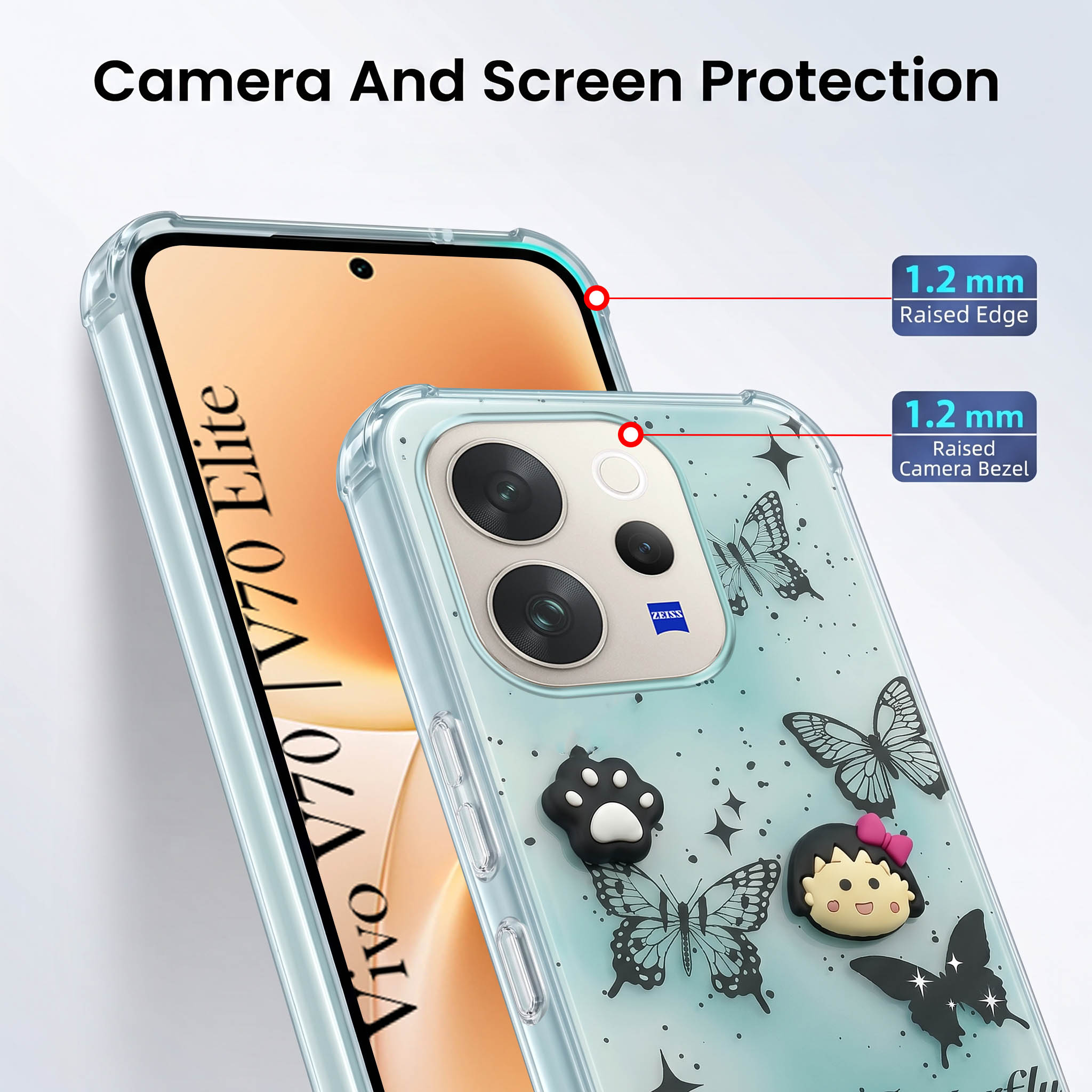 For Vivo V70 | Vivo V70 Elite 5G Back Cover Case (3D Cute Cartoons | Hard Back Side Soft | Matte Premium Finish | HD Printing)