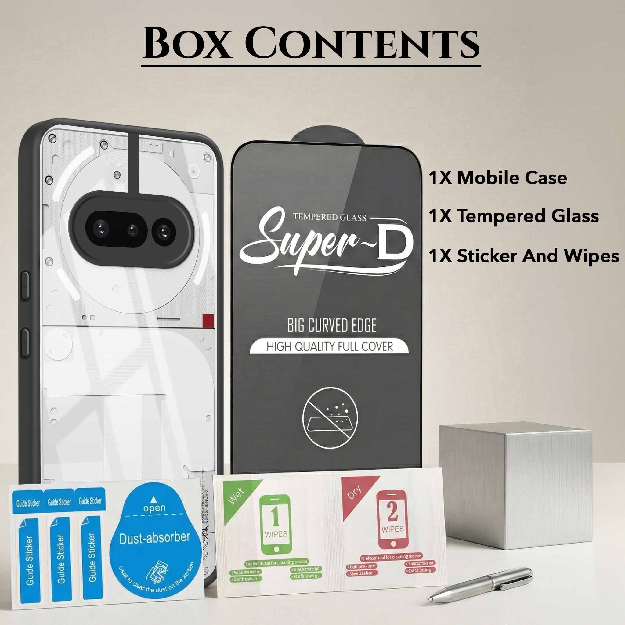 For Nothing Phone 3A Combo with Back Cover and 9H Tempered Glass (Lifetime Anti-Yellow | Crystal Clear Shockproof | Oleophobic Coating Screen Glass)