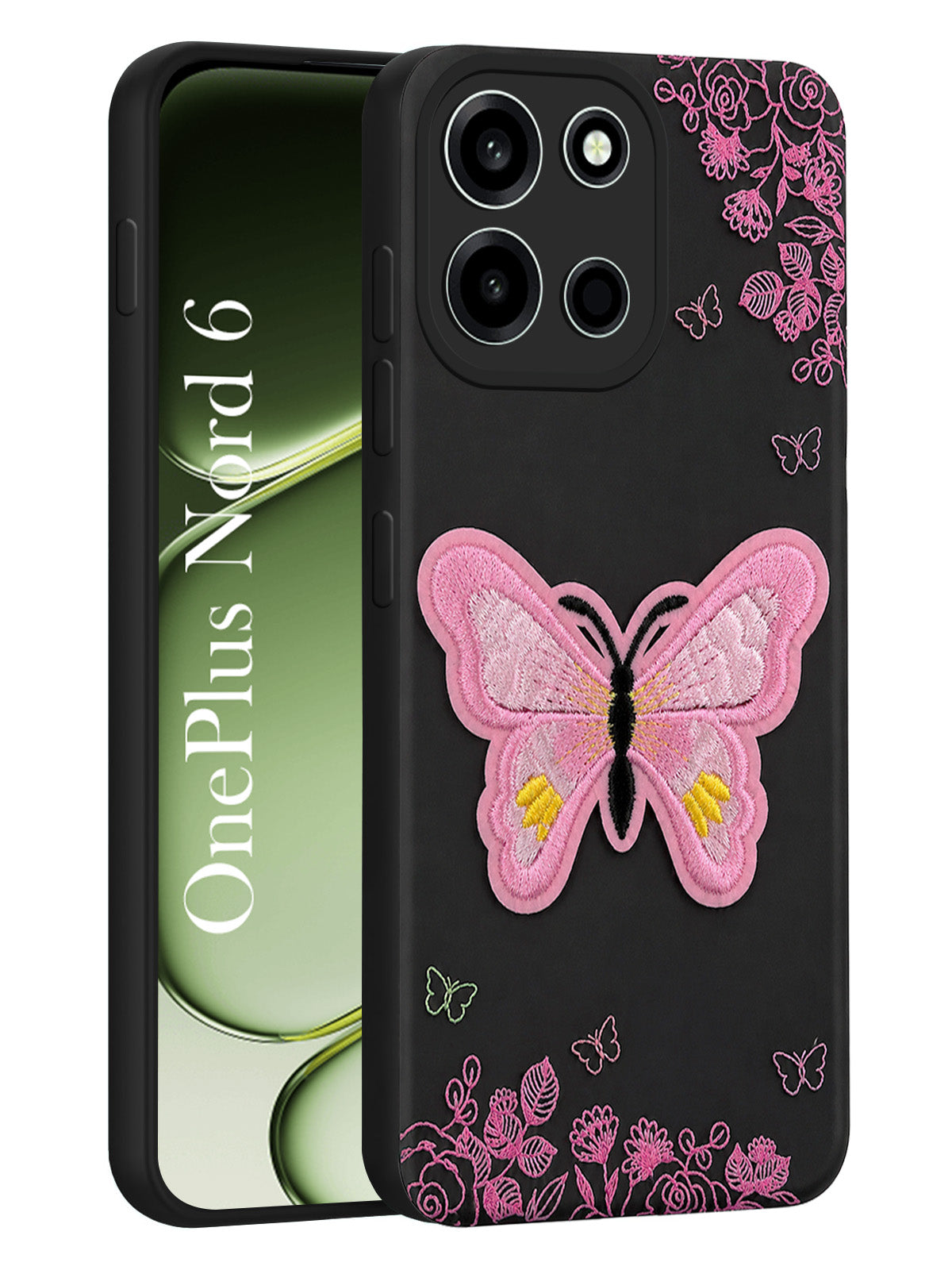 For Oneplus Nord 6 Back Cover Case (Soft Butterfly Embroidery | Women Teen Girls | Camera Protection| Matte Silicone)