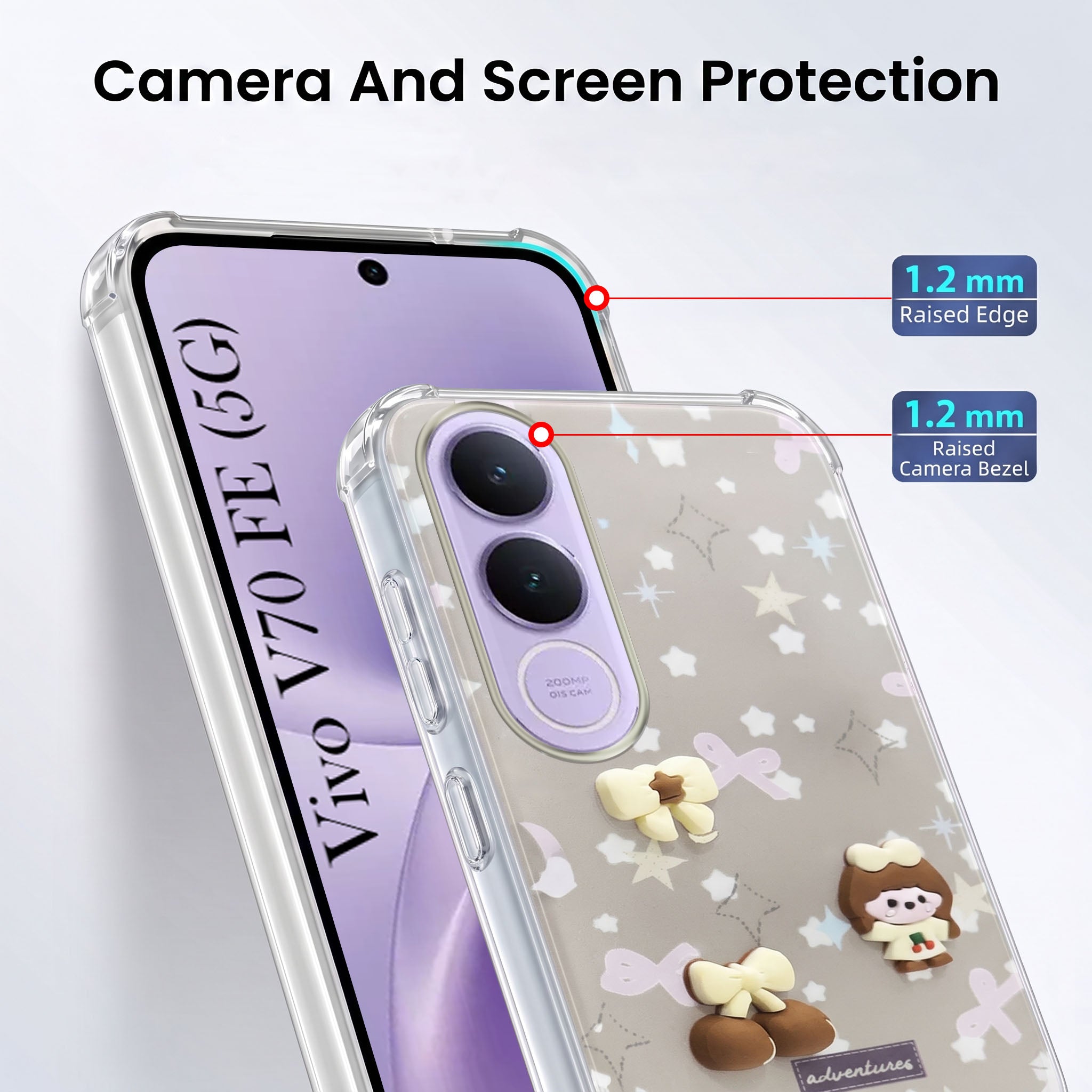 For Vivo V70 FE 5G Back Cover Case (3D Cute Cartoons | Hard Back Side Soft | Matte Premium Finish | HD Printing)