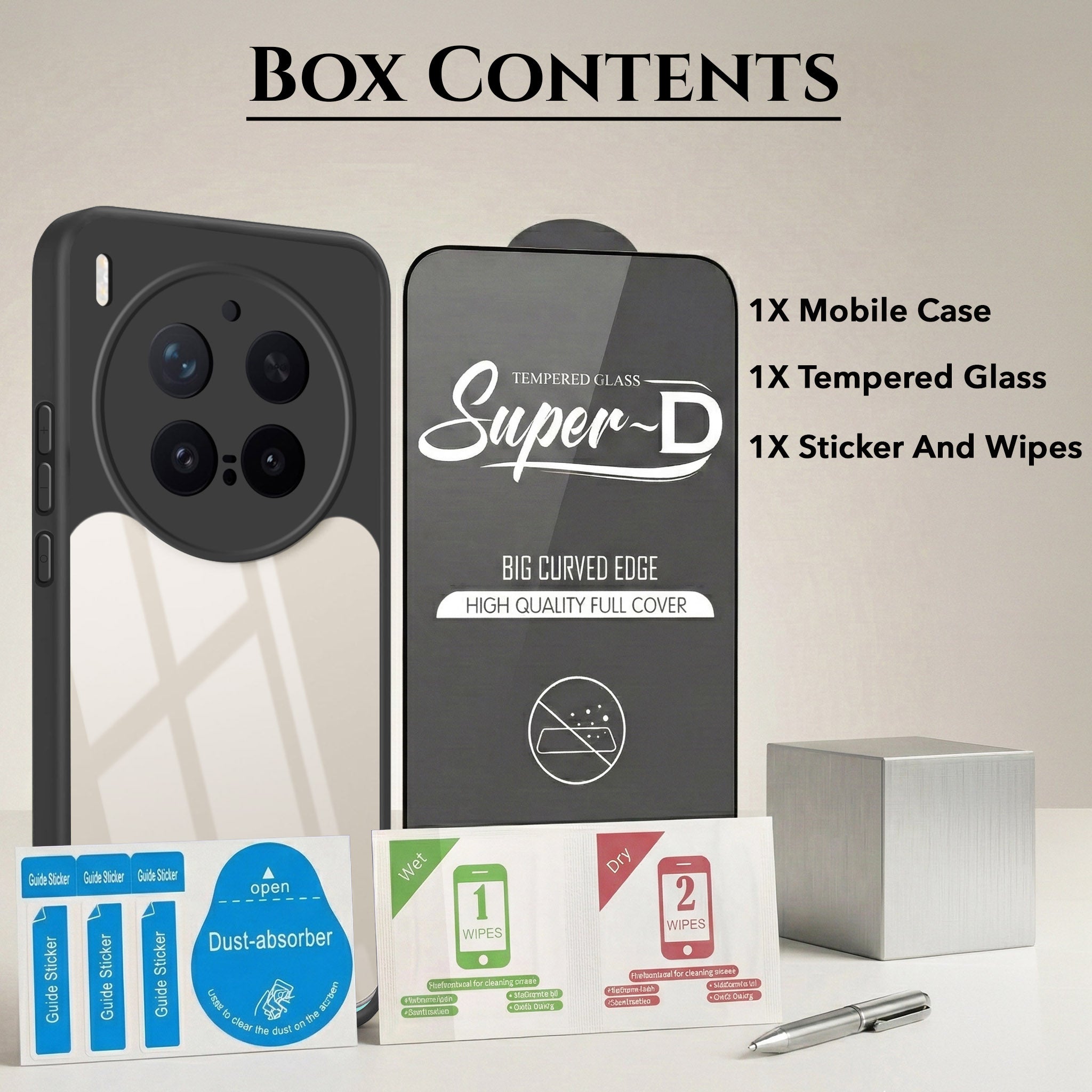 For Vivo X300 Pro Combo with Back Cover and 9H Tempered Glass (Lifetime Anti-Yellow | Crystal Clear Shockproof | Oleophobic Coating Screen Glass)