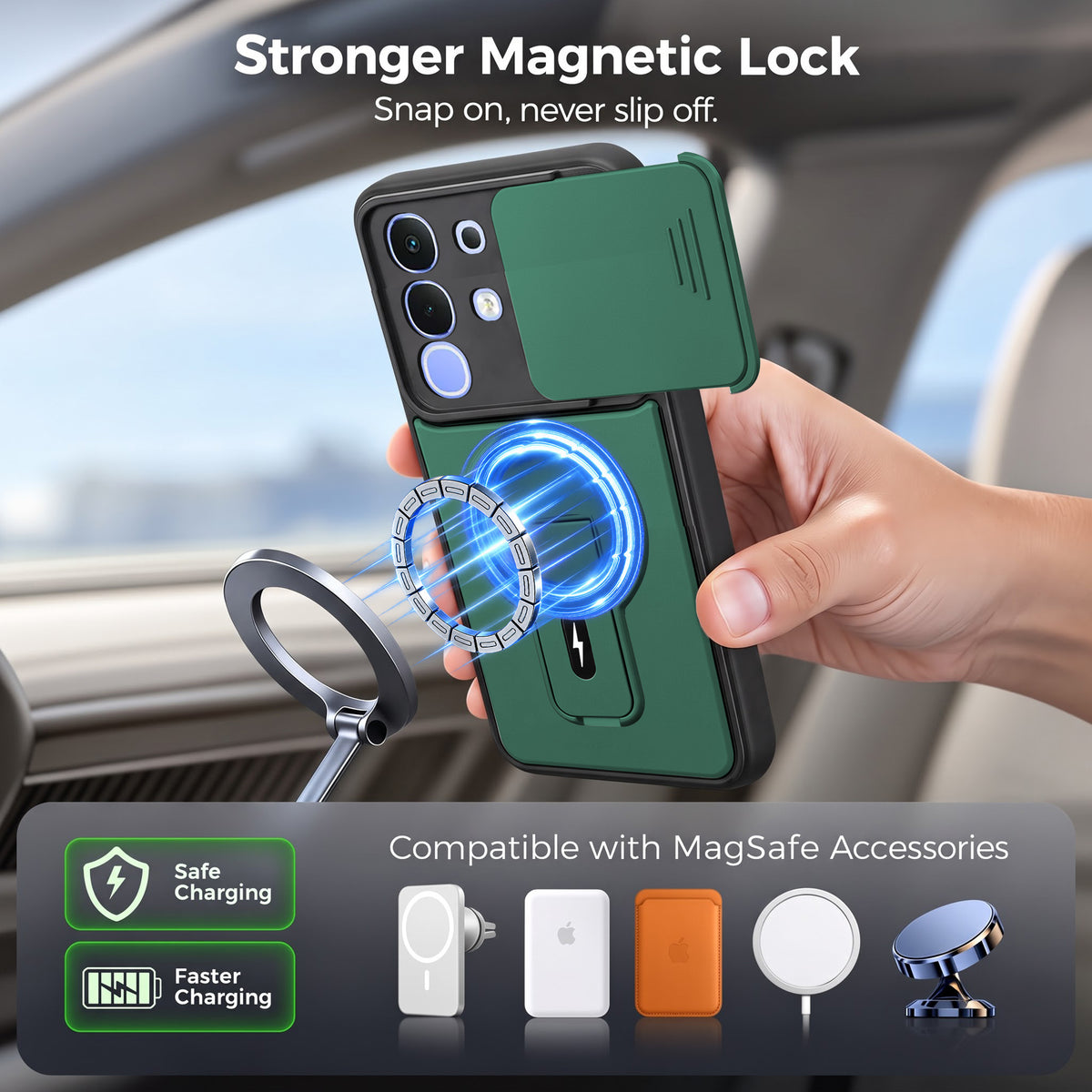 For Vivo iQOO Z10x Back Case Cover Metallic (Hybrid Armor Kickstand | Sliding Shutter Camera Protection | MagSafe Compatible)