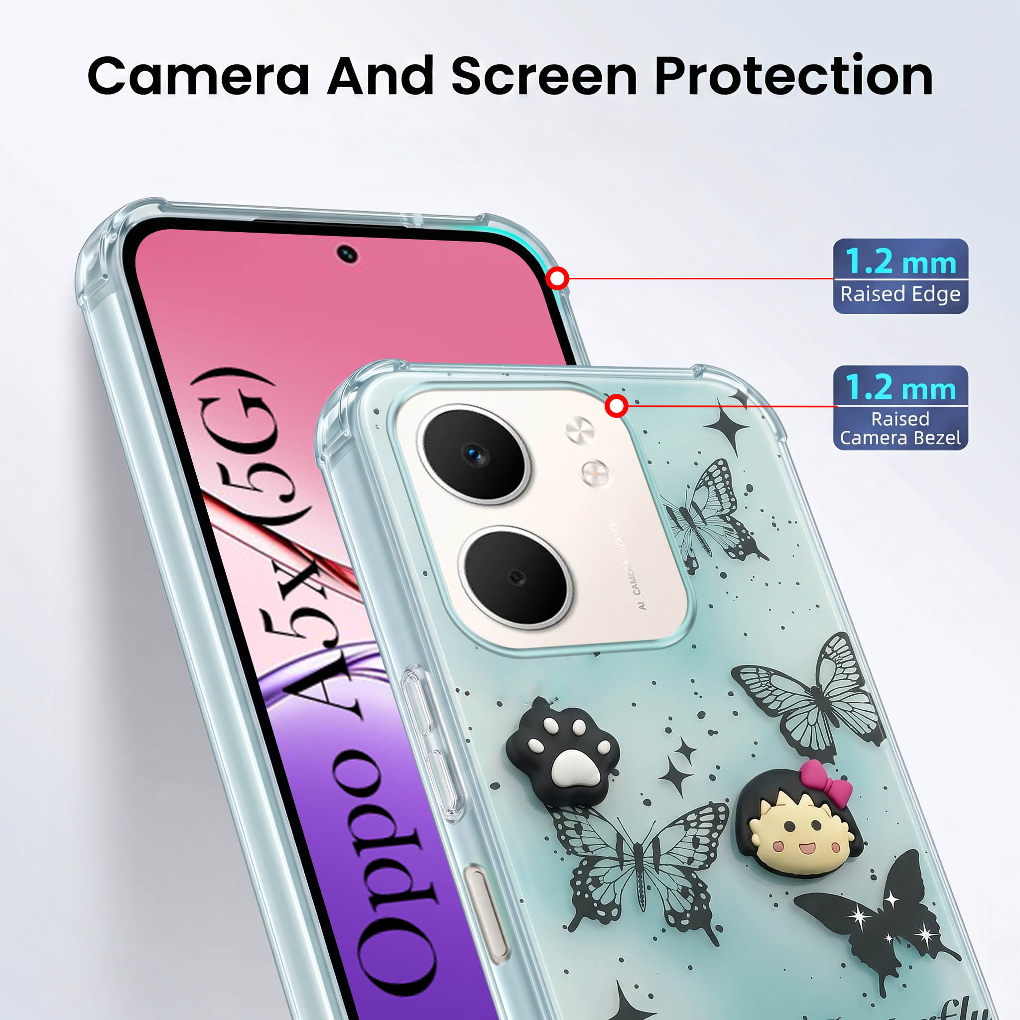 For Oppo A5X Back Cover Case (3D Cute Cartoons | Hard Back Side Soft | Matte Premium Finish | HD Printing)